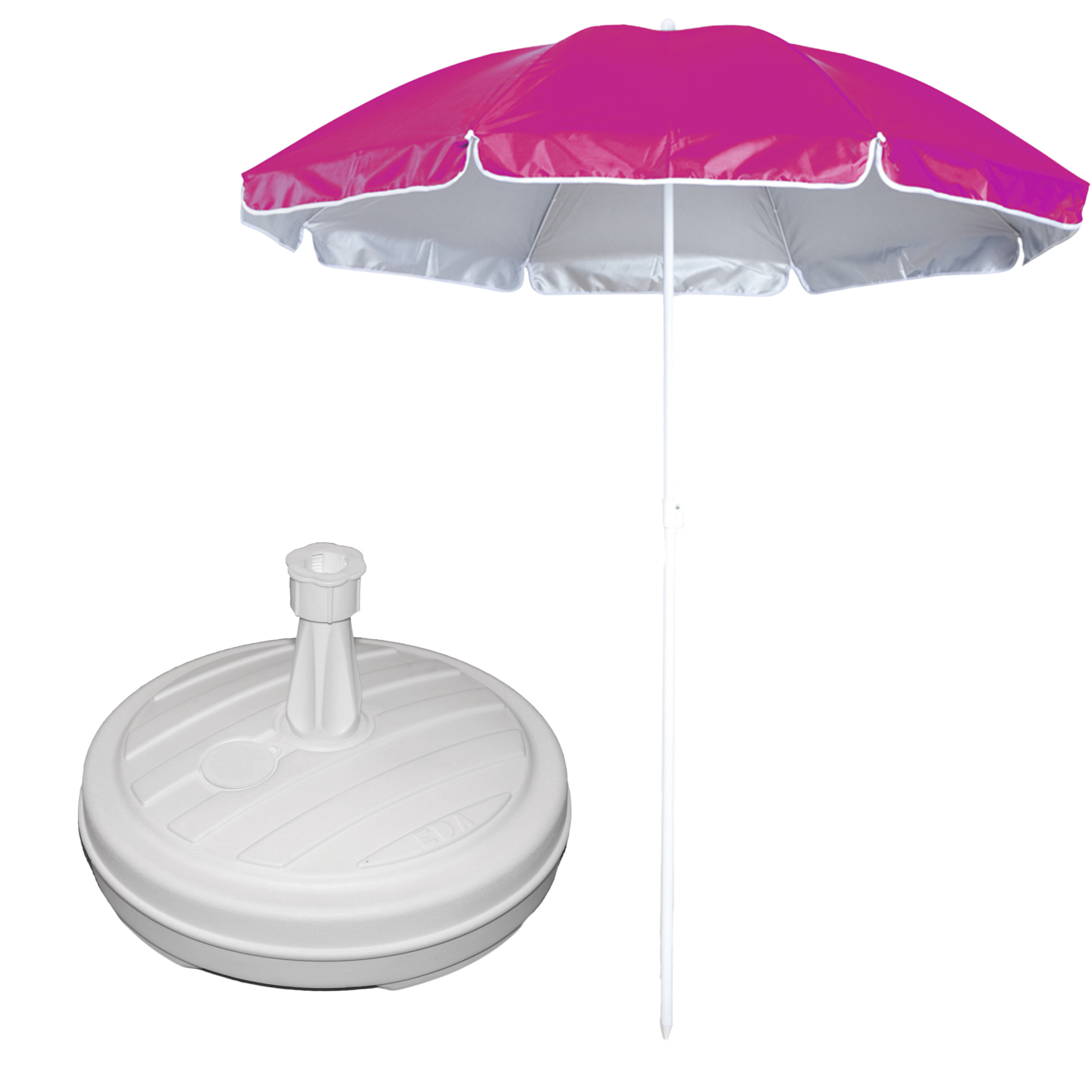 Merkloos Tuin parasol - met vulbare parasolvoet in wit - doek roze - D150 cm - polyester -