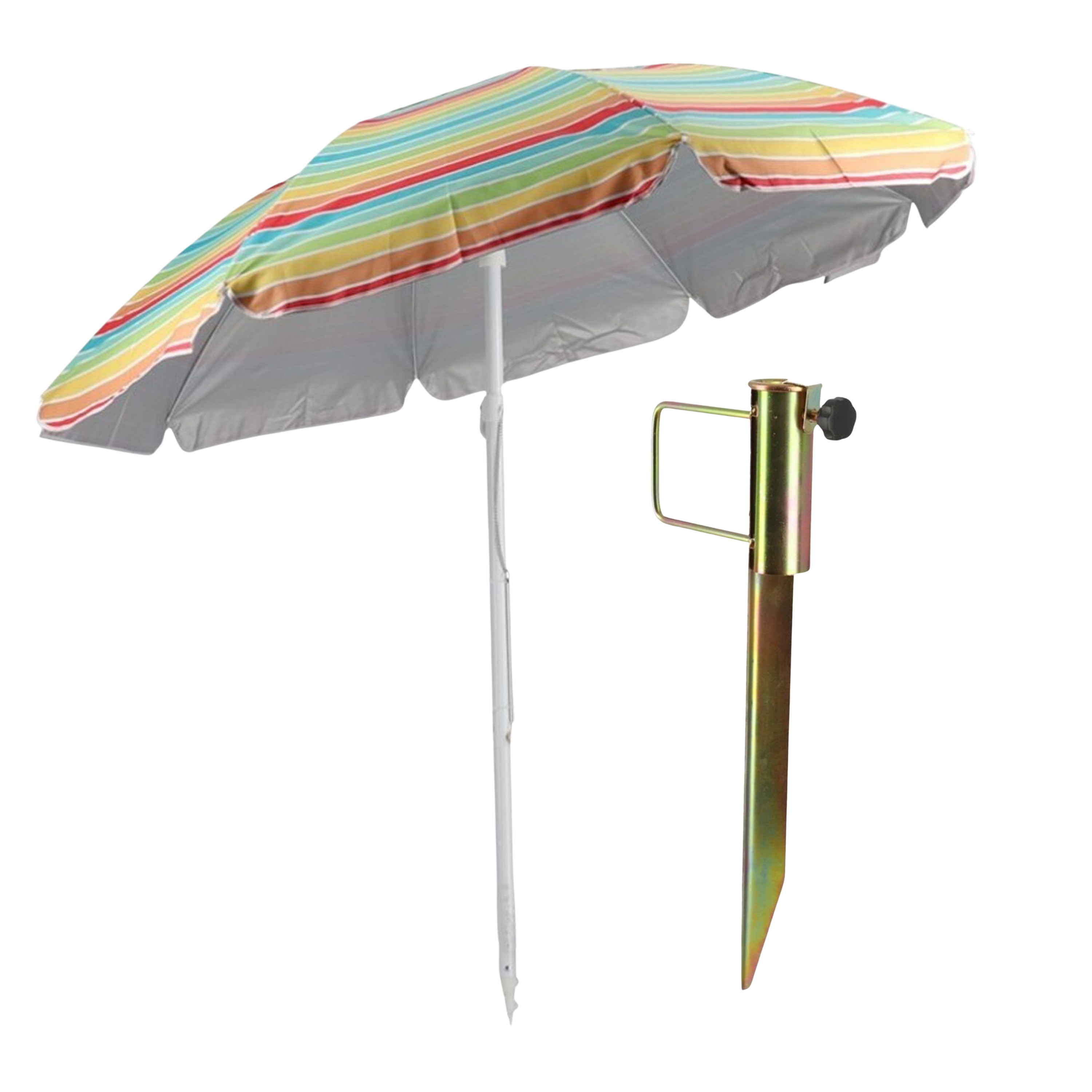 Merkloos Strand/tuin parasol - met metalen grondharing 45 cm - geel/oranje - polyester - 180 cm - verstelbaar -