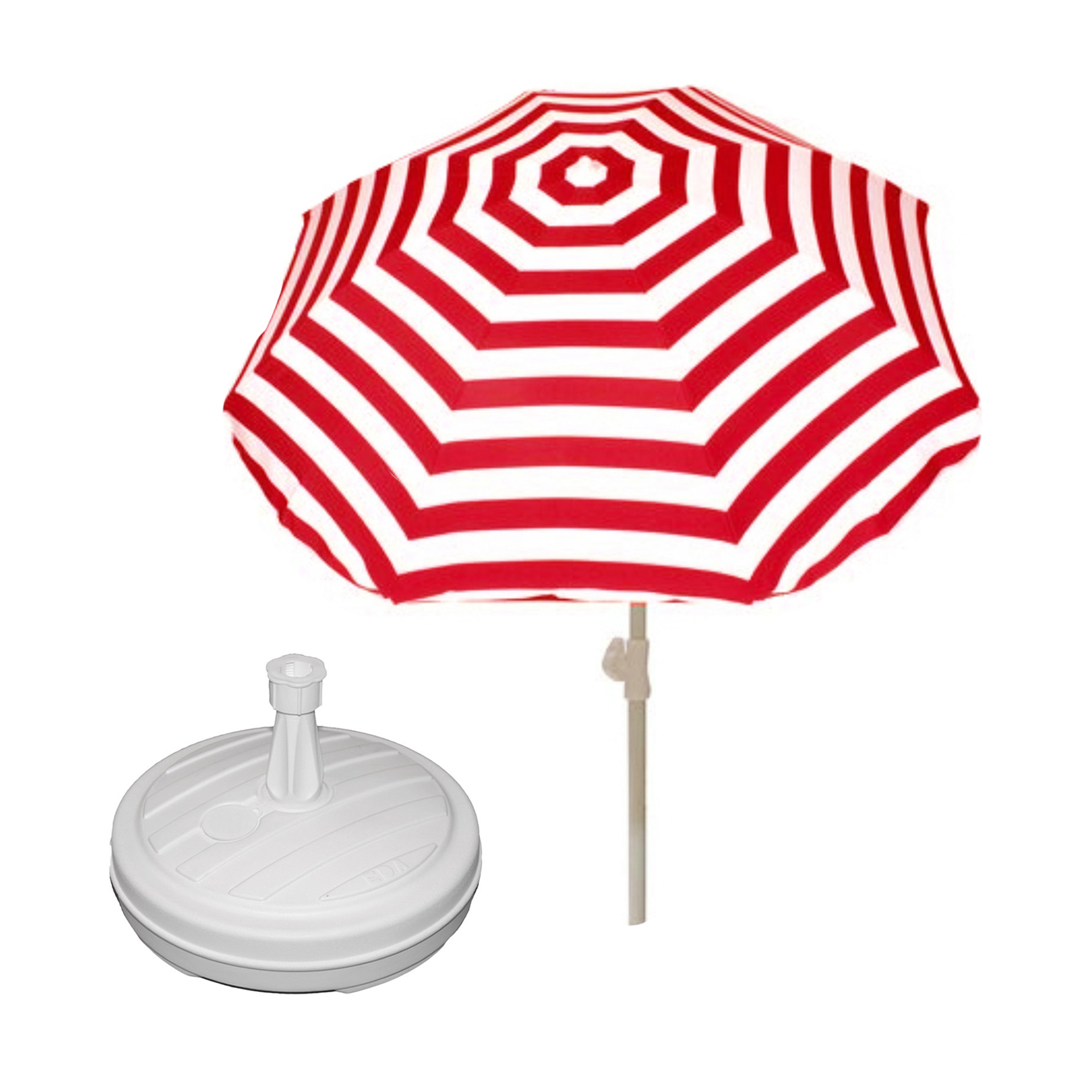 Merkloos Parasol met voet van 12 liter - rood/wit gestreept - polyester/kunststof - Dia 180 cm - verstelbaar -