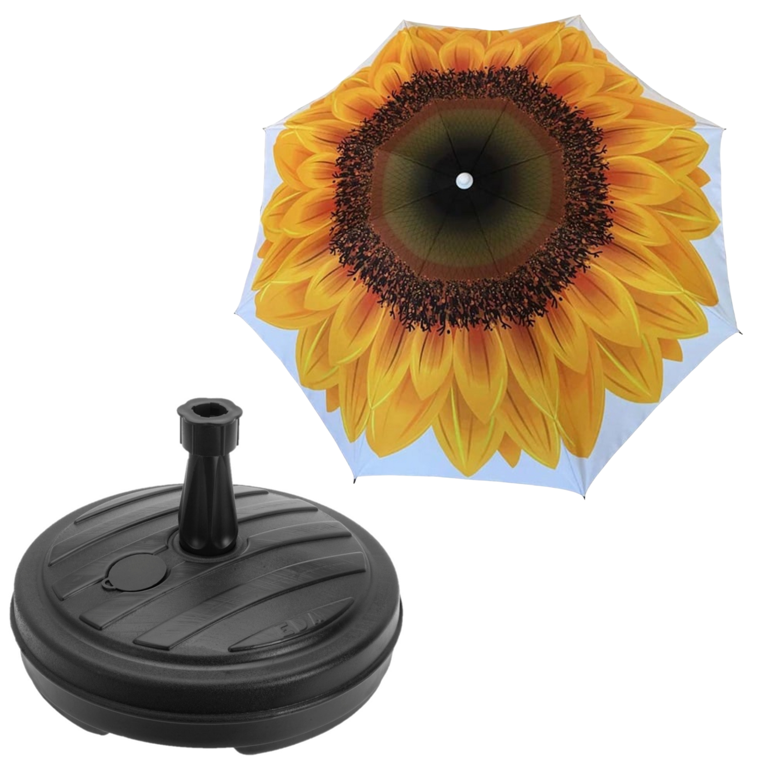 Merkloos Tuin parasol Zonnebloem - met vulbare parasolvoet in antraciet - doek geel - D180 cm - polyester -