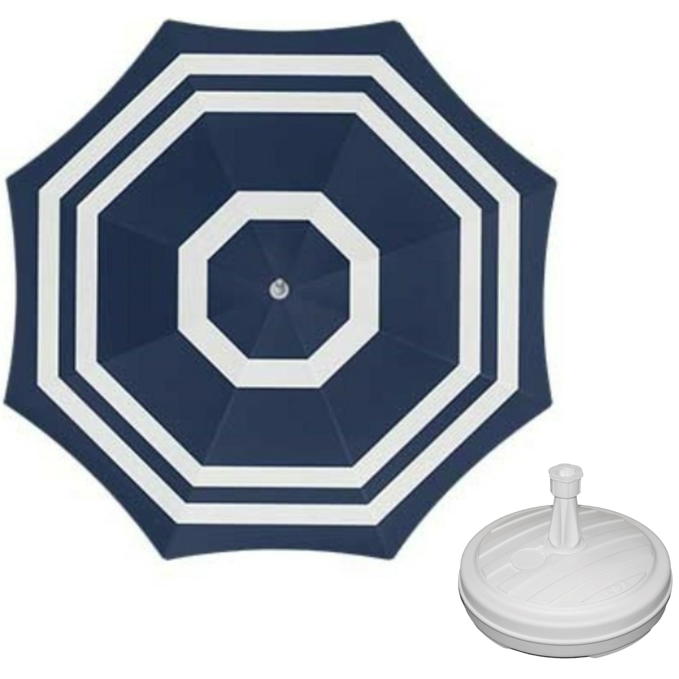 Merkloos Parasol - blauw/wit - D140 cm - incl. draagtas - parasolvoet - cm -