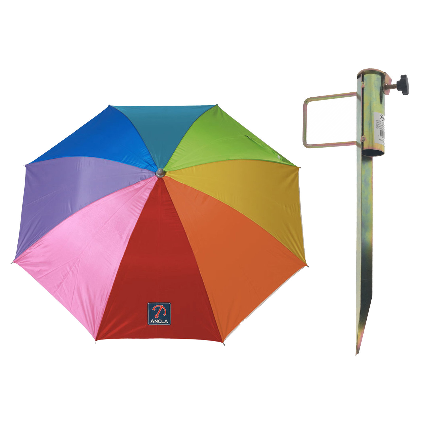 Merkloos Parasol met metalen grondharing - multi kleuren - polyester - Dia 240 cm - verstelbaar -