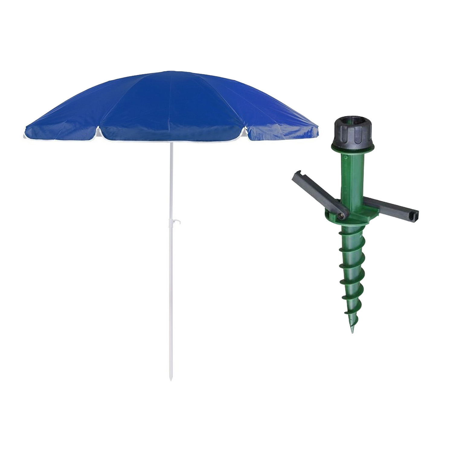 Merkloos Parasol met dikke grondharing - blauw - polyester - Dia 200 cm - voor het strand -