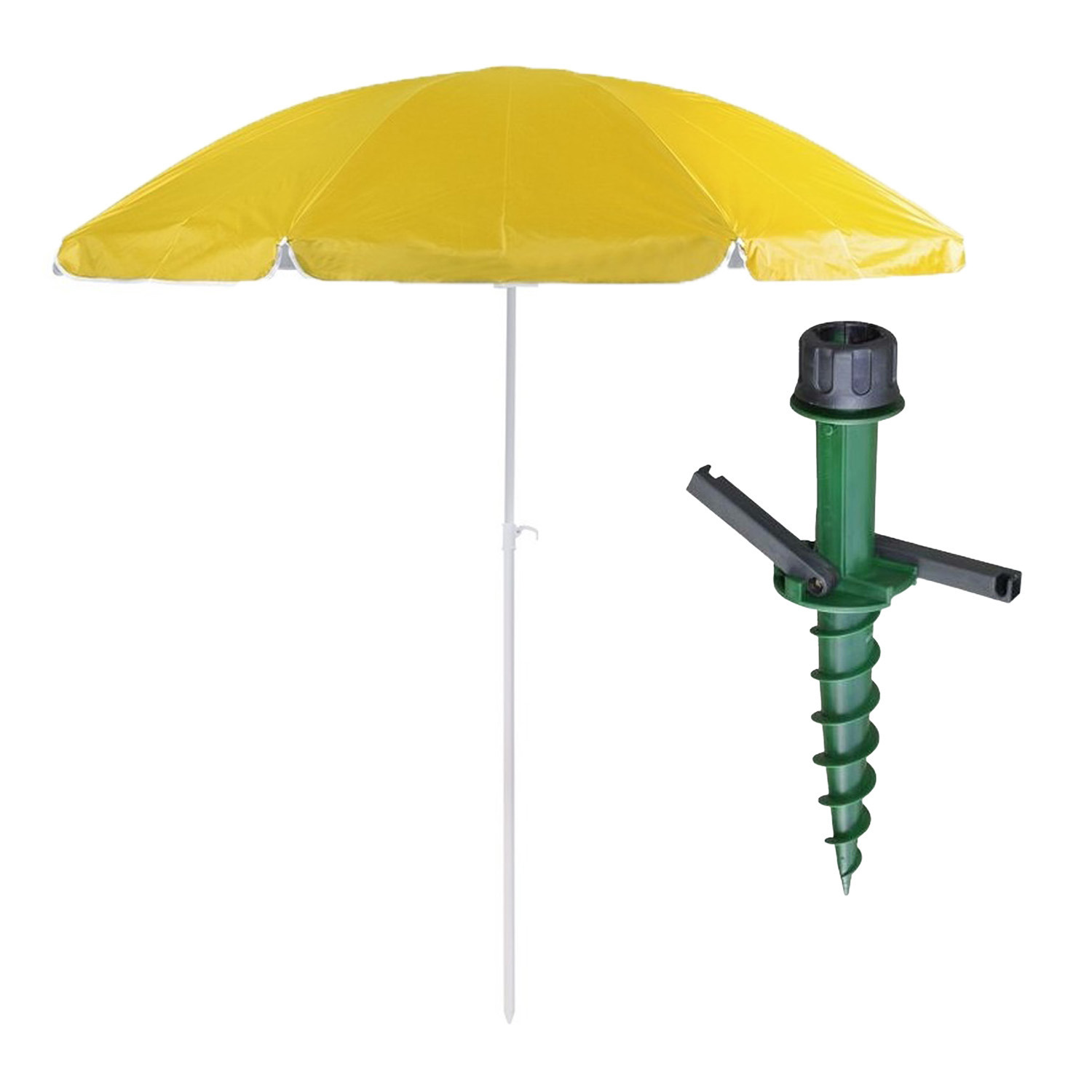 Merkloos Parasol met dikke grondharing - geel - polyester - Dia 200 cm - voor het strand -