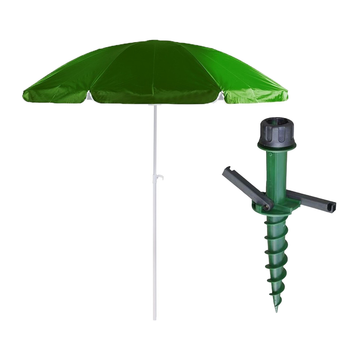 Merkloos Parasol met dikke grondharing - groen - polyester - Dia 200 cm - voor het strand -