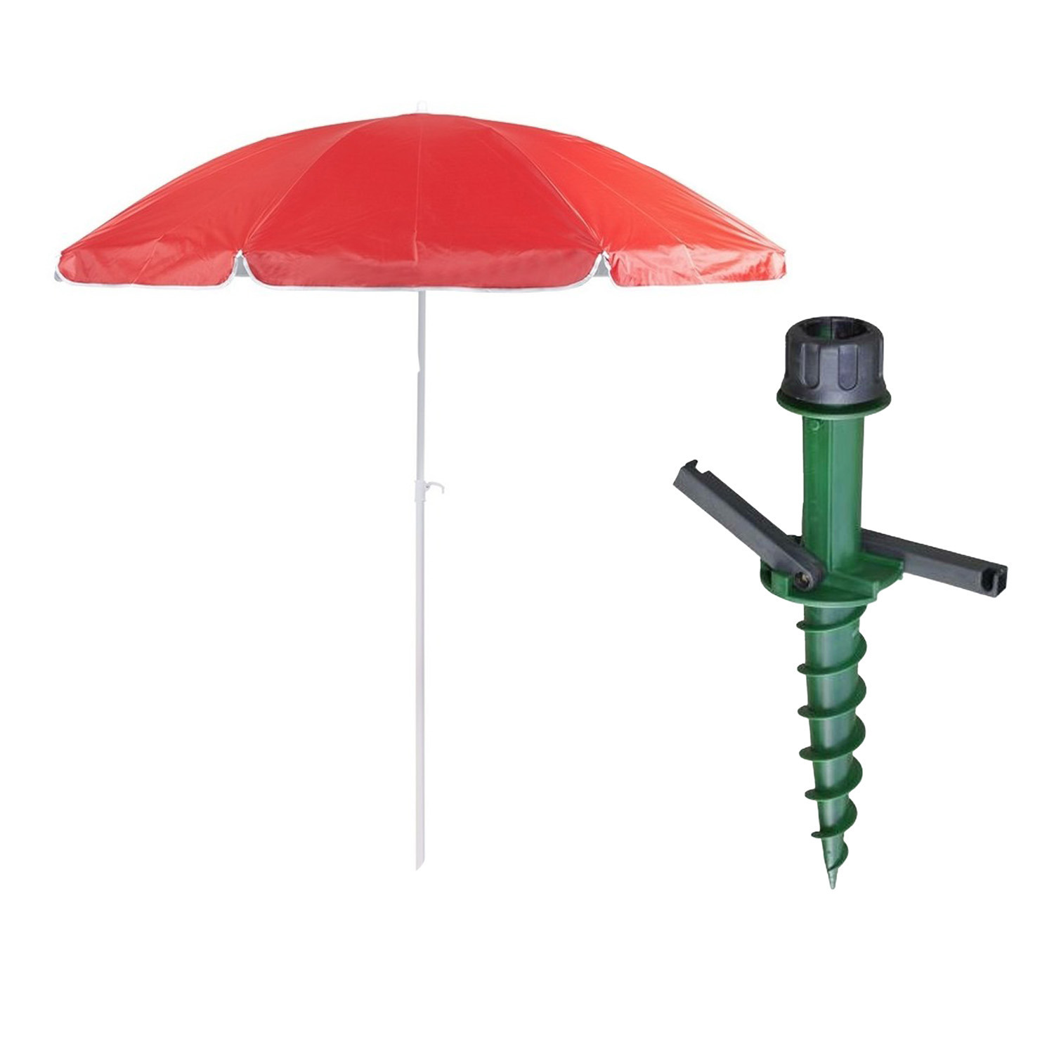 Merkloos Parasol met dikke grondharing - rood - polyester - Dia 200 cm - voor het strand -