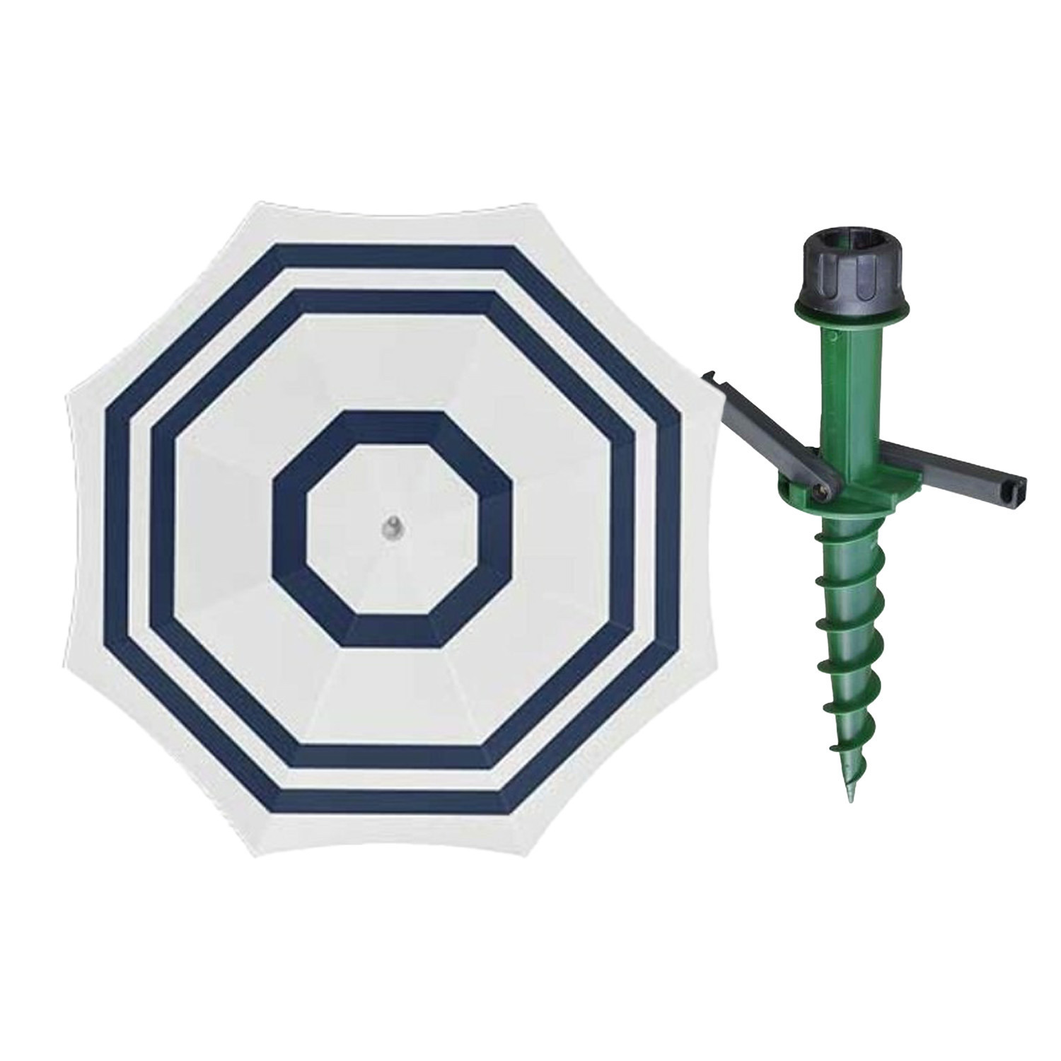 Merkloos Parasol met dikke grondharing - wit/blauw mix - polyester - Dia 199 cm - voor het strand - Zomers -