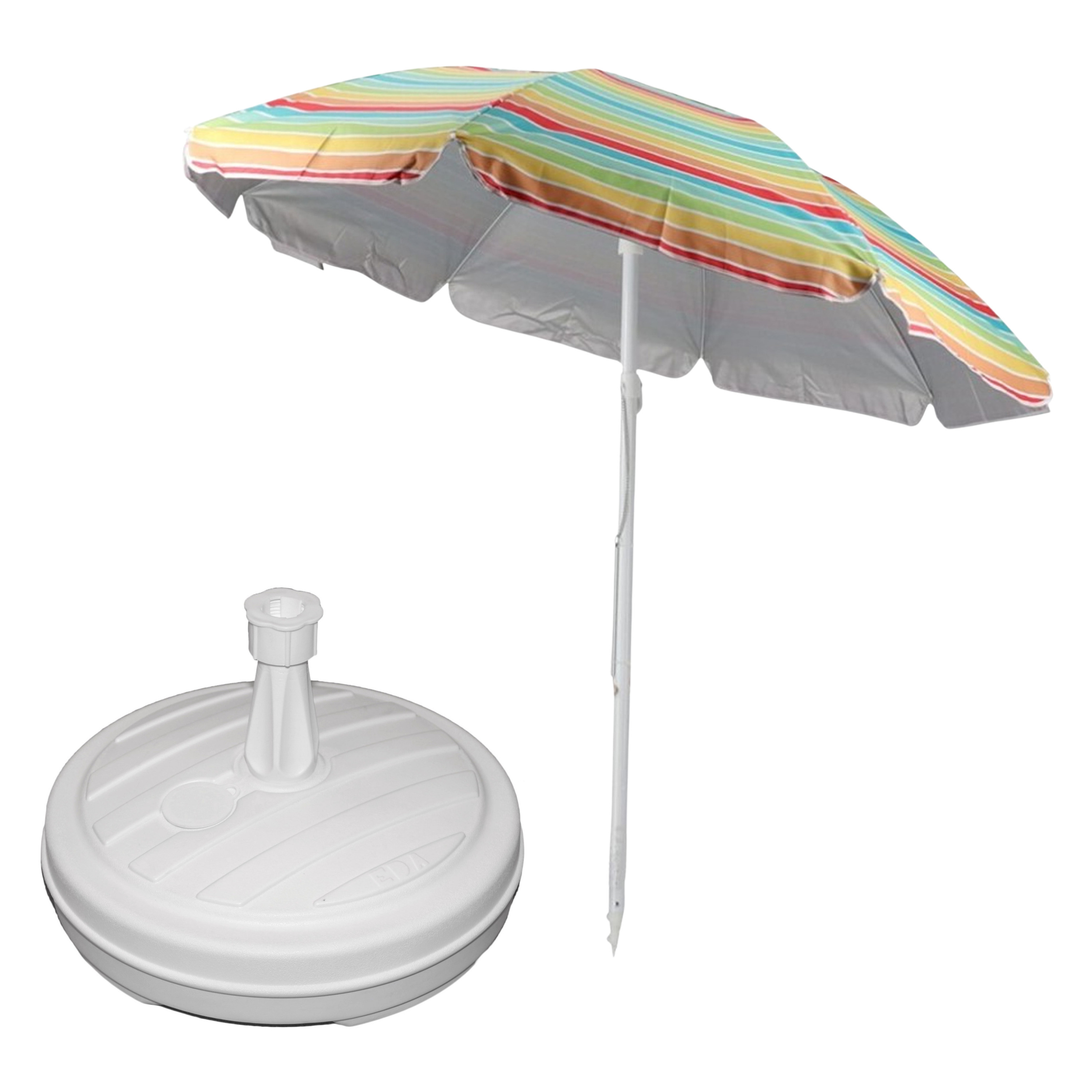 Merkloos Tuin parasol - met vulbare parasolvoet - doek geel/oranje - D180 cm - polyester -
