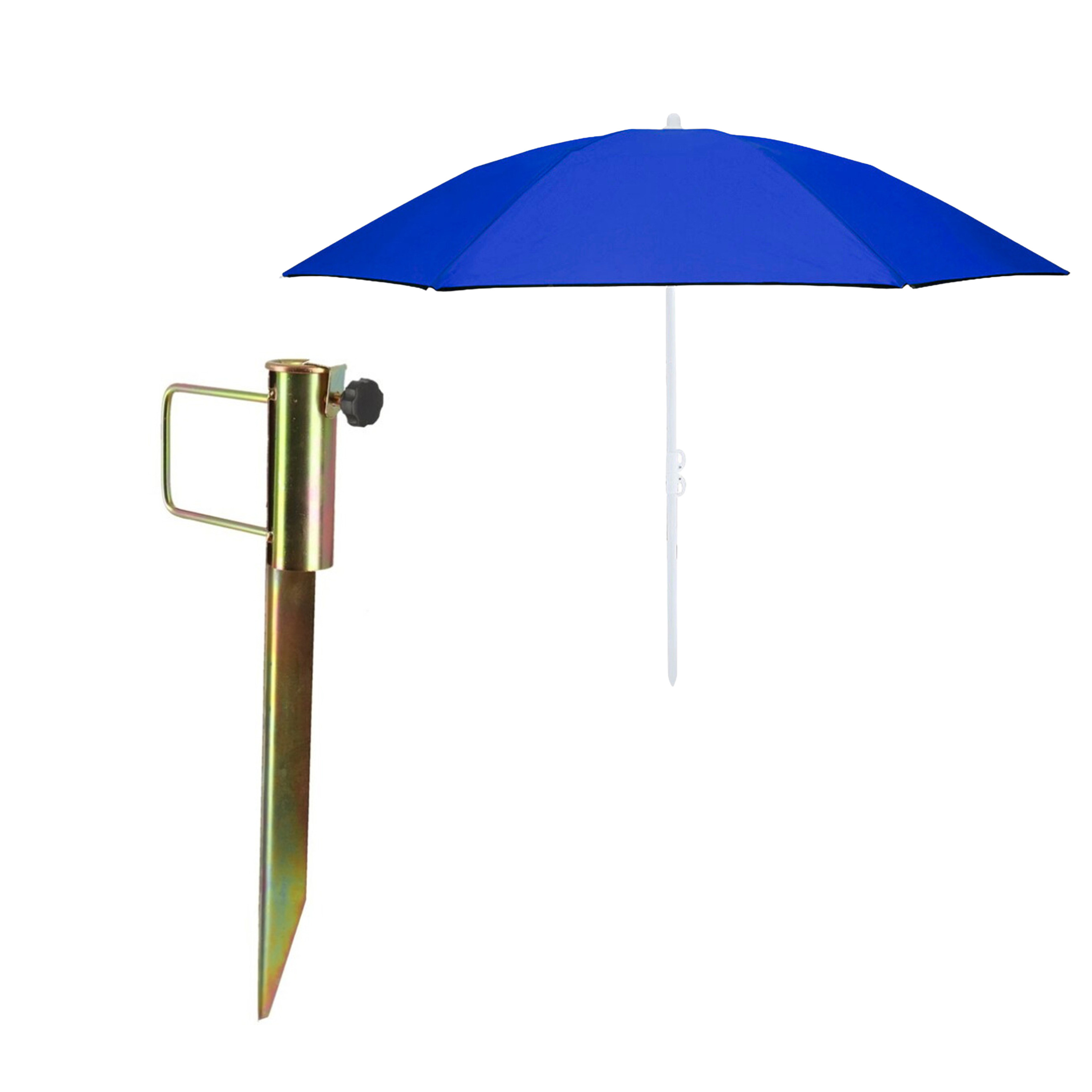 Merkloos Strand/tuin parasol - met metalen grondharing 45 cm - blauw - polyester - D160 cm - verstelbaar -