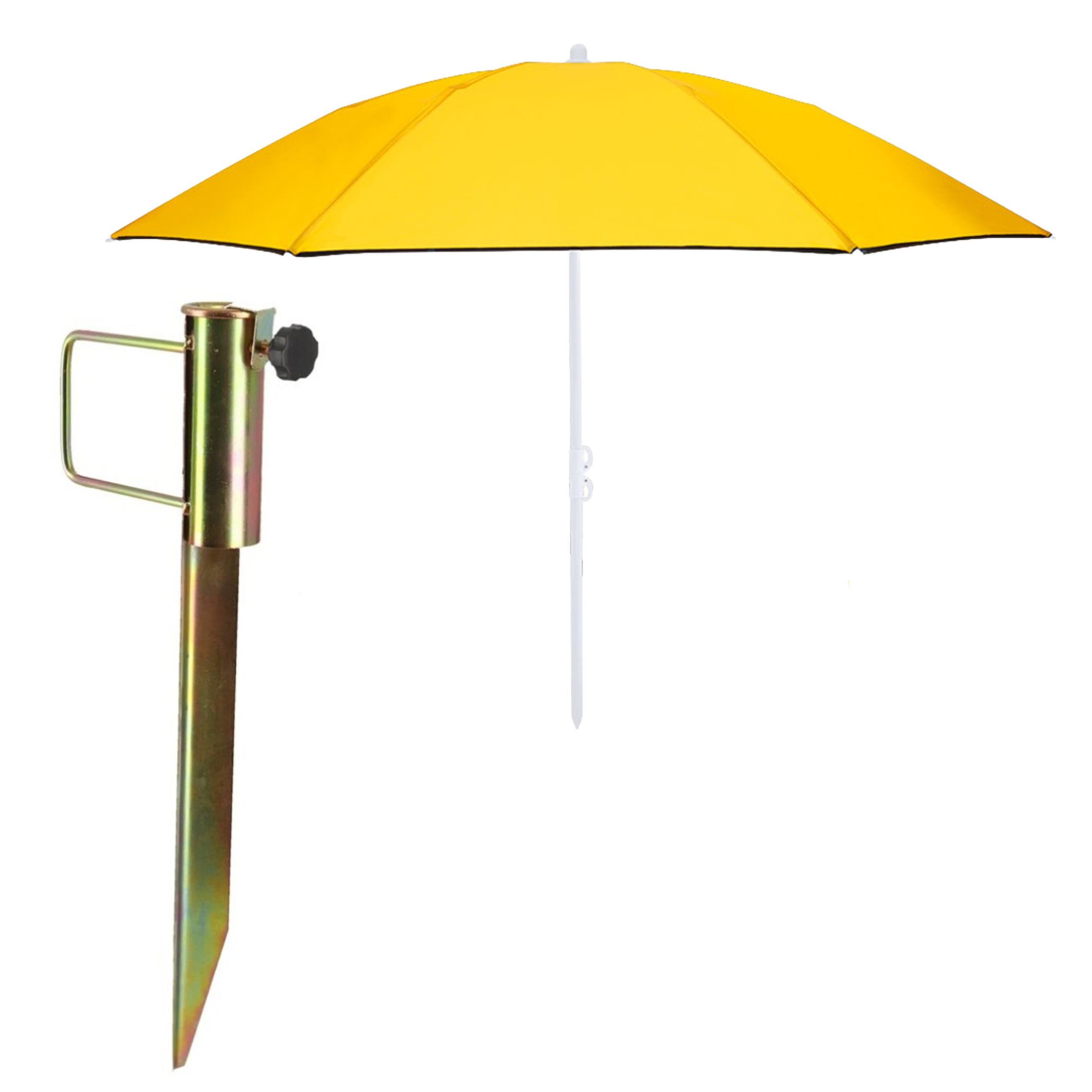 Merkloos Strand/tuin parasol - met metalen grondharing 45 cm - geel - polyester - D160 cm - verstelbaar -