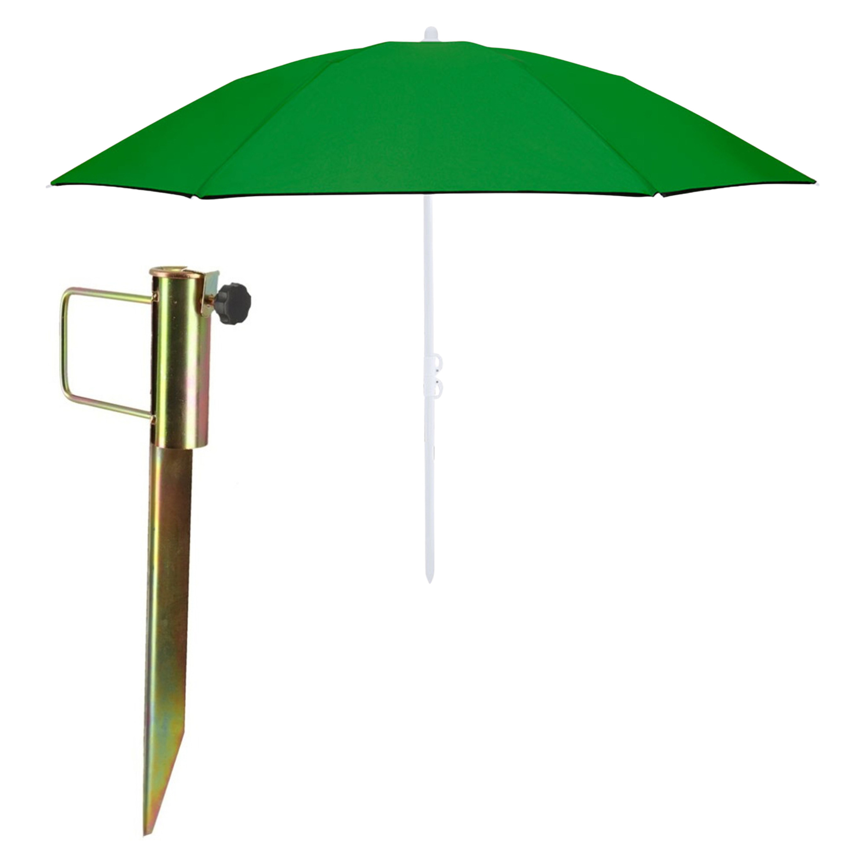 Merkloos Strand/tuin parasol - met metalen grondharing 45 cm - groen - polyester - D160 cm - verstelbaar -