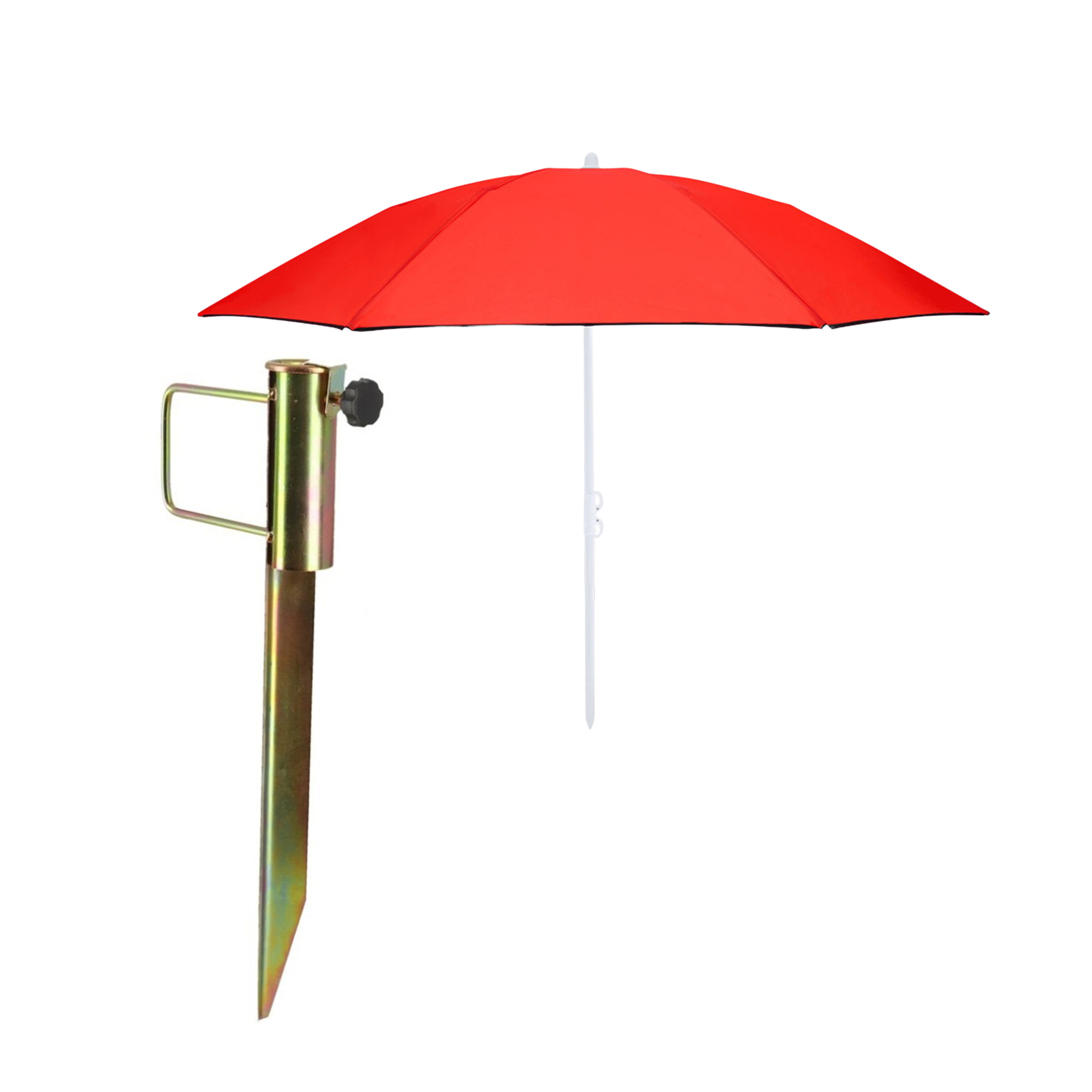 Merkloos Strand/tuin parasol - met metalen grondharing 45 cm - rood - polyester - D160 cm - verstelbaar -
