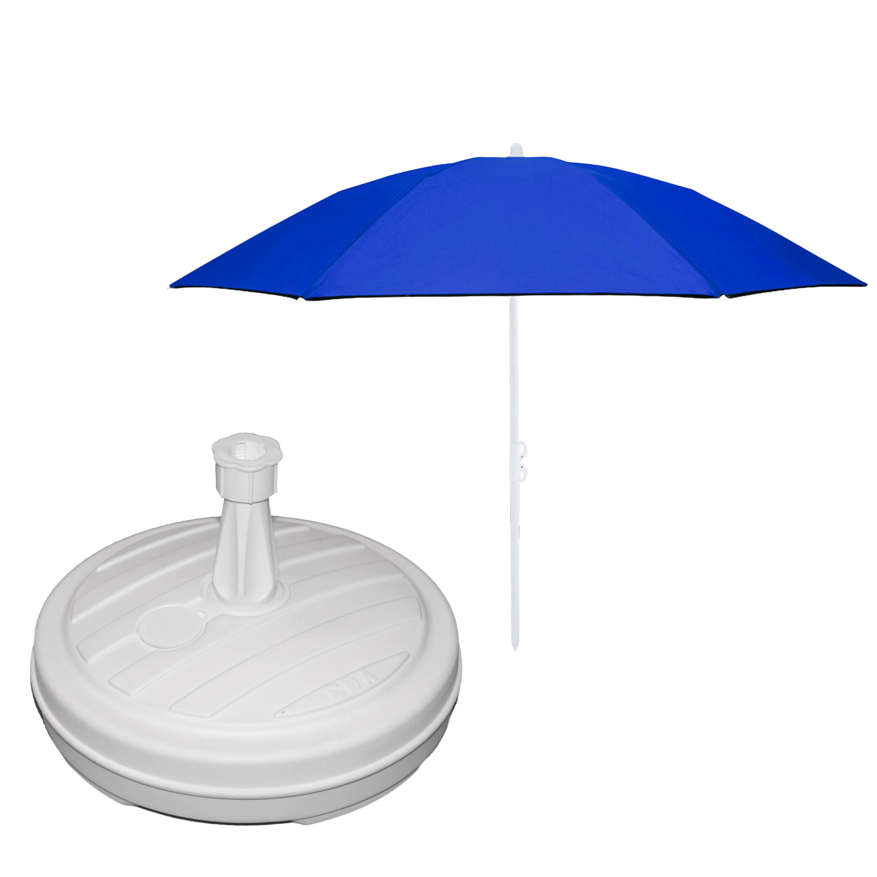 Merkloos Tuin parasol - met vulbare parasolvoet in wit - doek blauw - D160 cm - polyester -