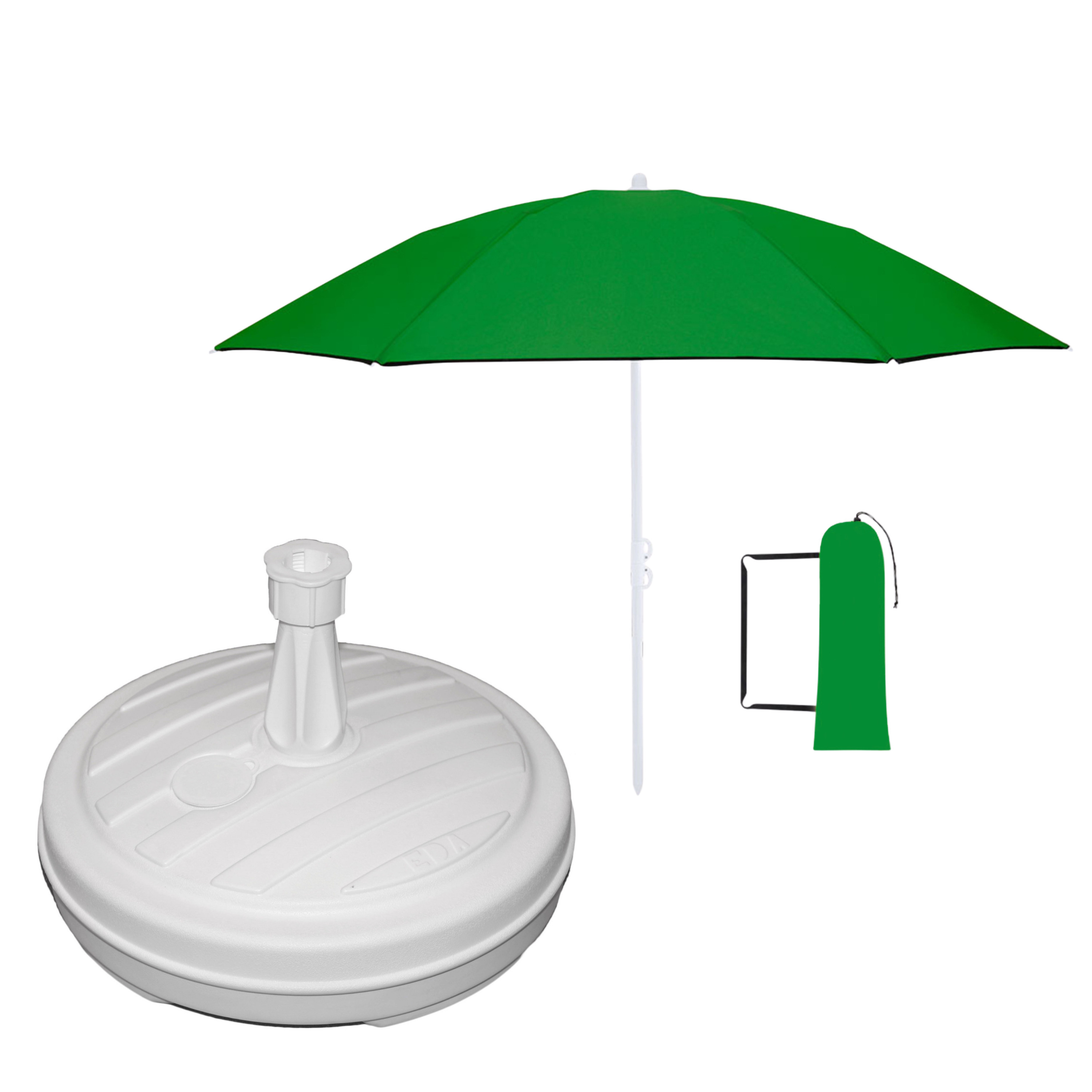 Merkloos Tuin parasol - met vulbare parasolvoet in wit - doek groen - D160 cm - polyester -