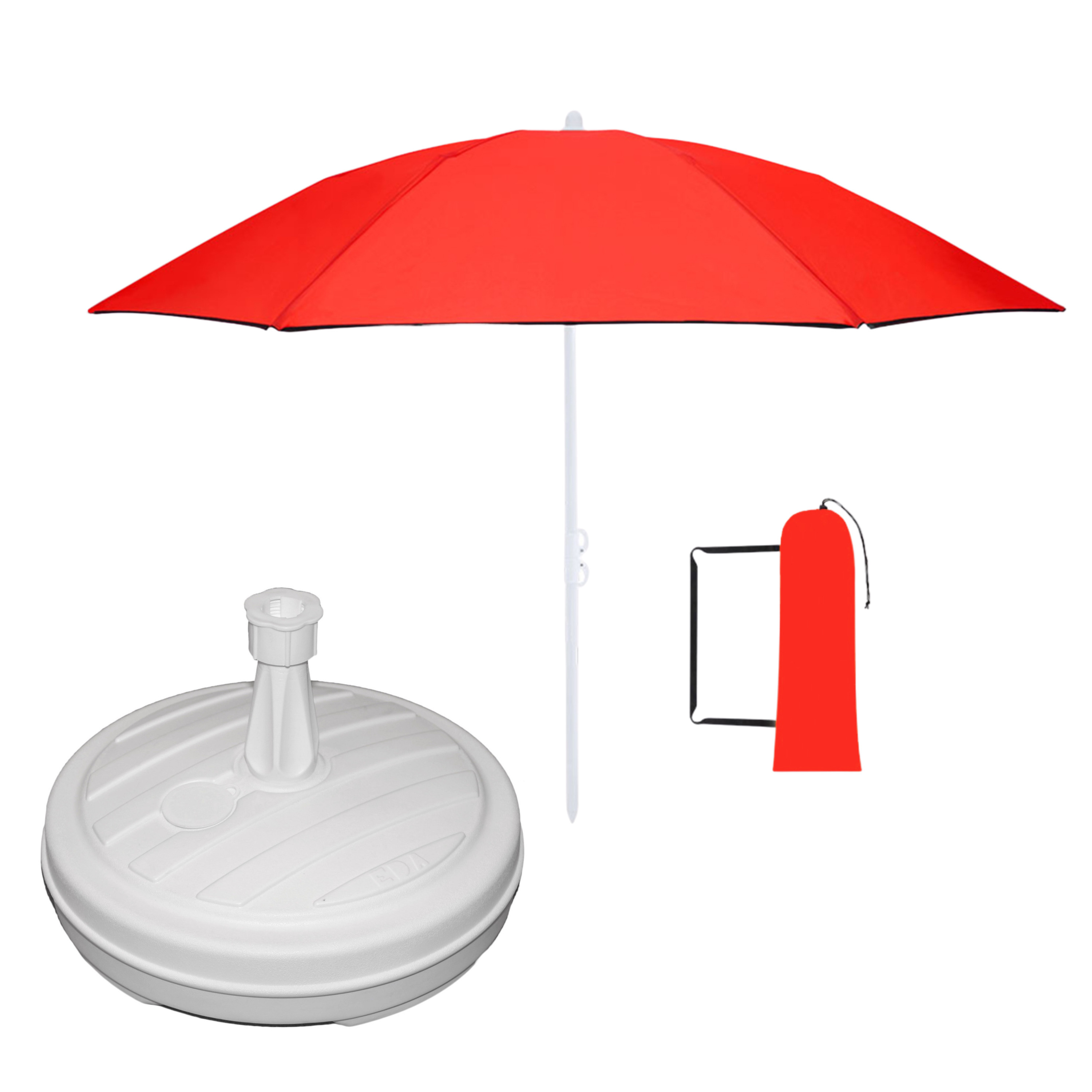 Merkloos Tuin parasol - met vulbare parasolvoet in wit - doek rood - D160 cm - polyester -