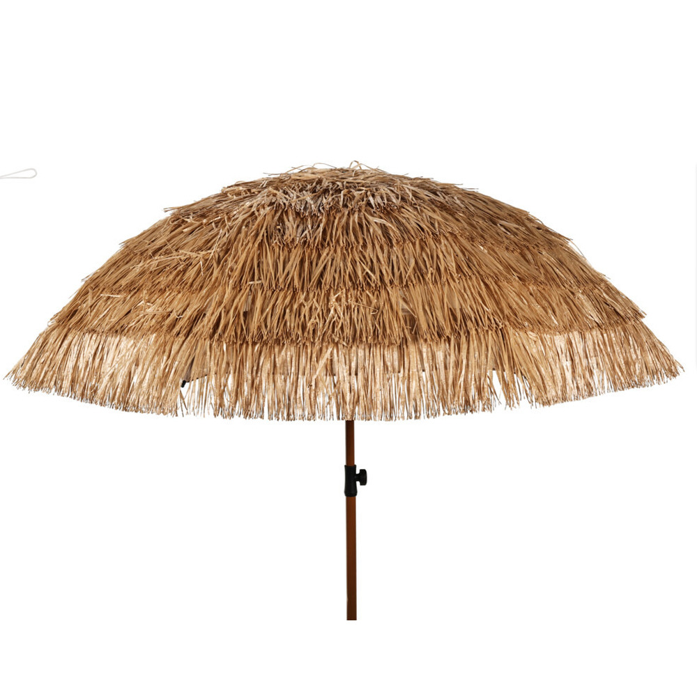 Merkloos Raffia Design parasol - naturel - D220 cm - Inclusief Opbergtas - zomer/strand - Tropisch/hawaii sfe -