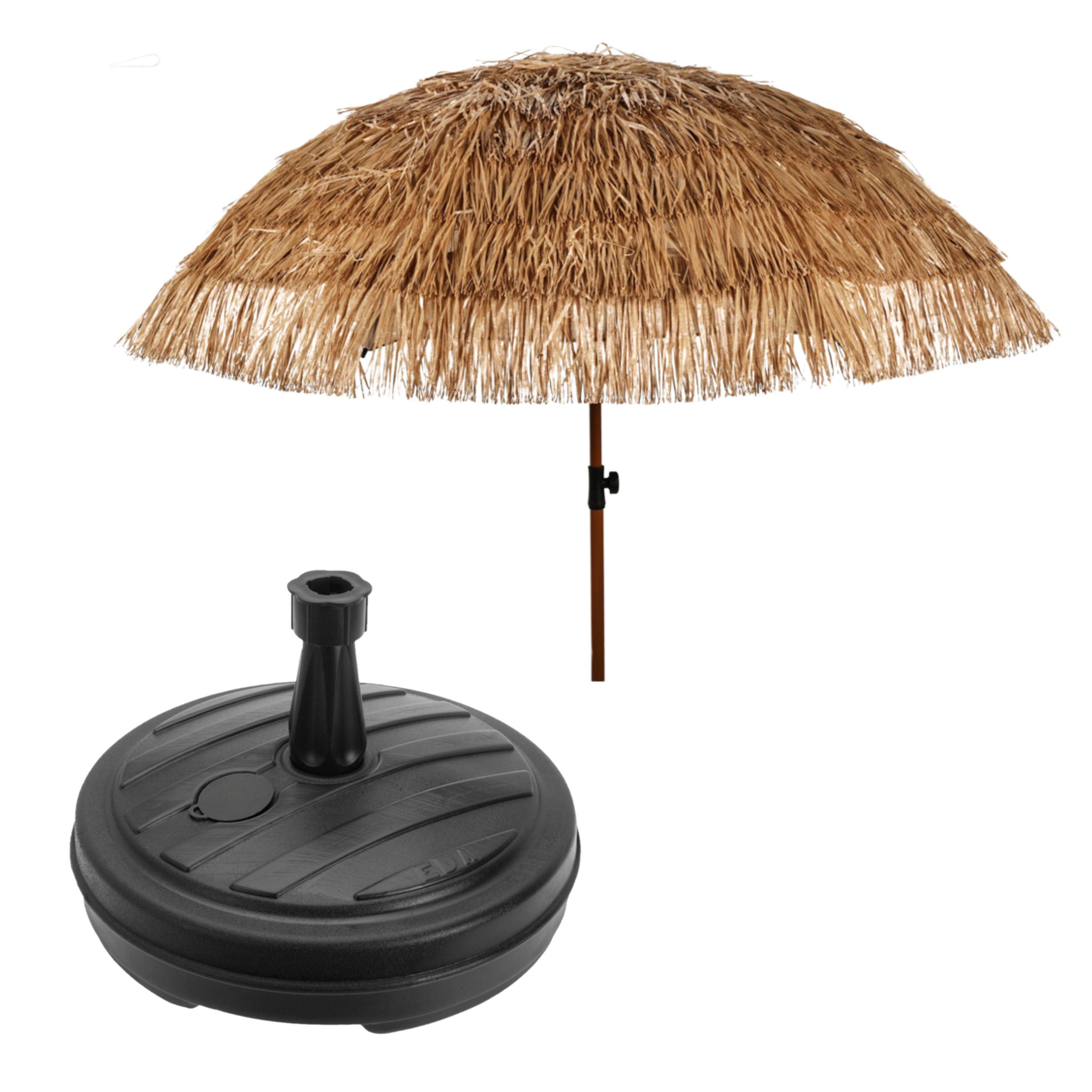 Merkloos Tuin parasol Raffia Design - met vulbare parasolvoet in antraciet - lichtbruin - D220 cm -