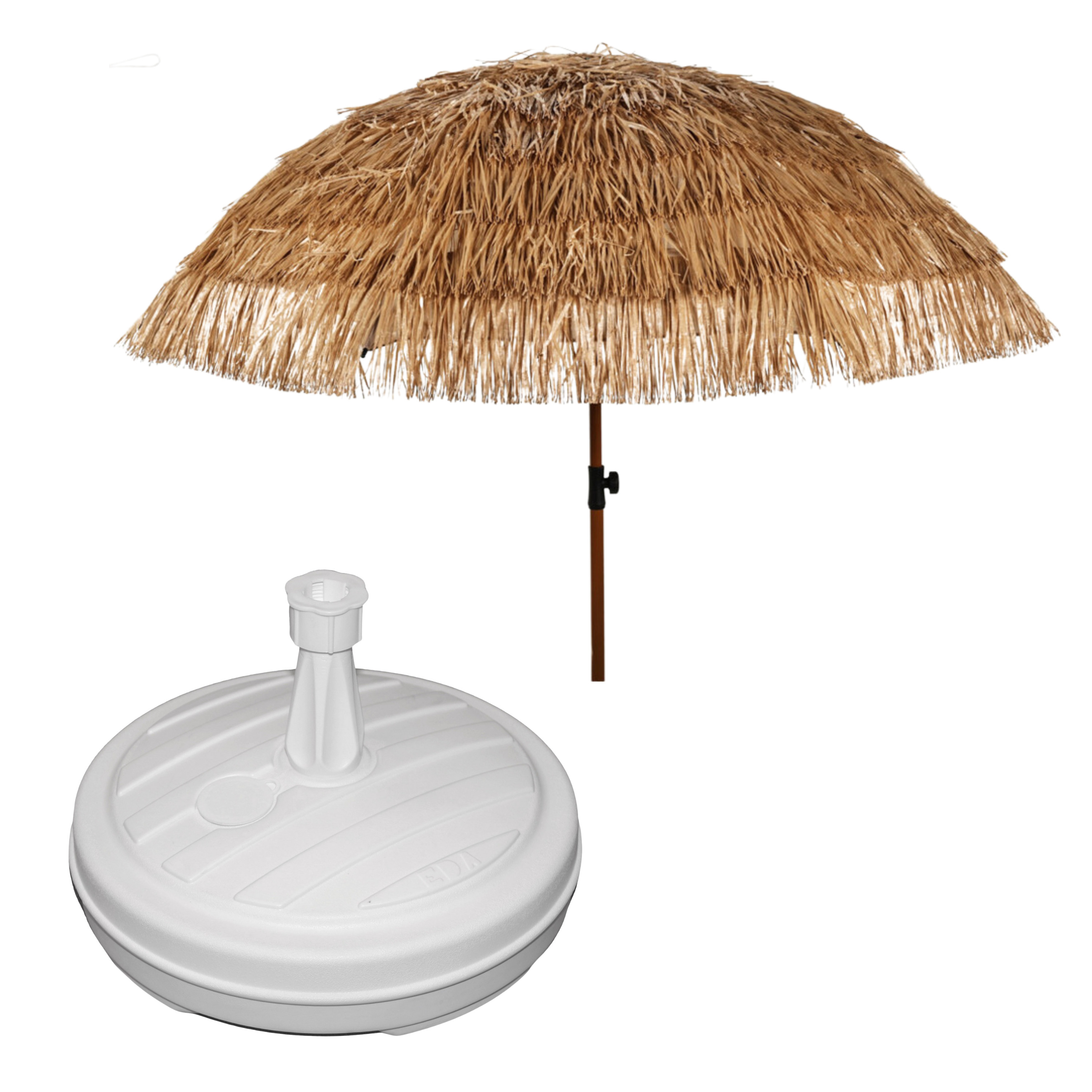 Merkloos Tuin parasol Raffia Design - met vulbare parasolvoet in wit - lichtbruin - D220 cm -