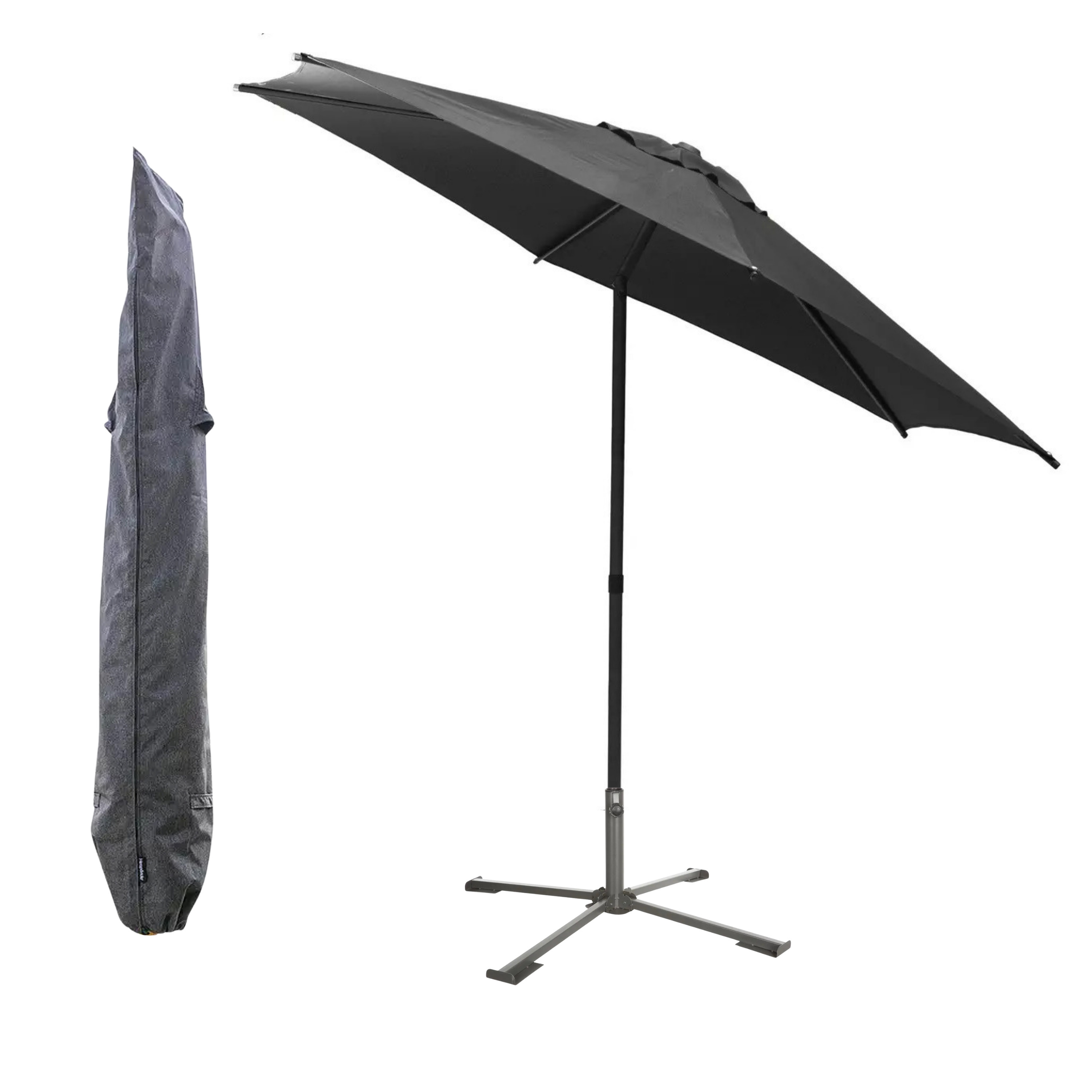 Hesperide Hespiride tuin terras Parasol Soya - antraciet - D270 x H220 cm - met kruisvoet - en beschermhoes -