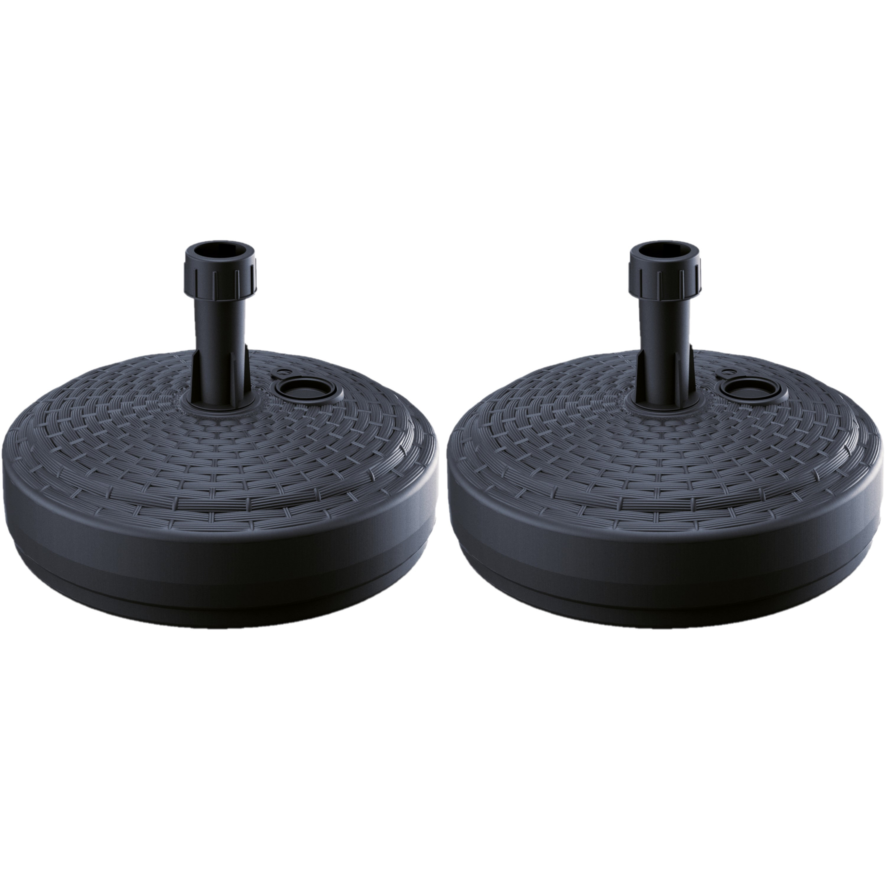 Prosperplast 3x Stuks ronde rotan kunststof parasolvoeten antraciet 10 liter -