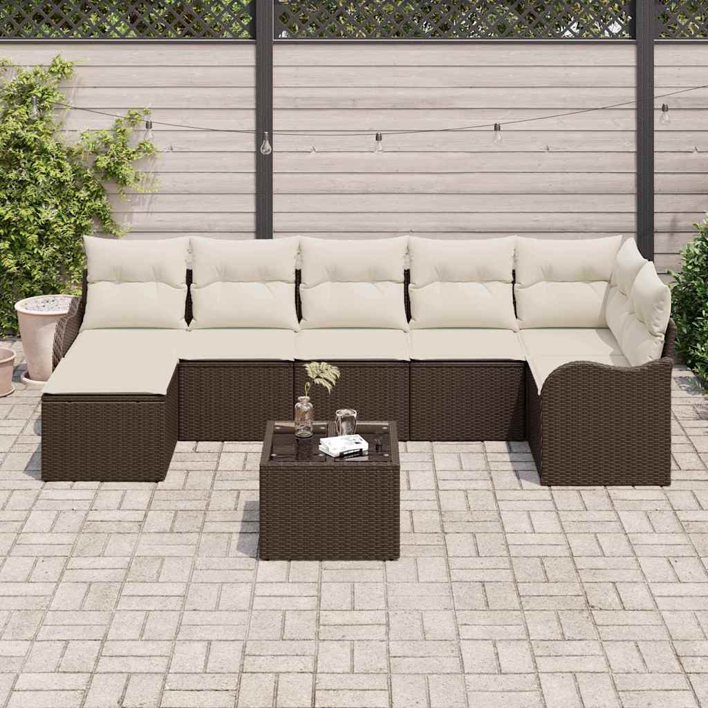 vidaXL 7-delige Tuinbankenset met kussens poly rattan grijs