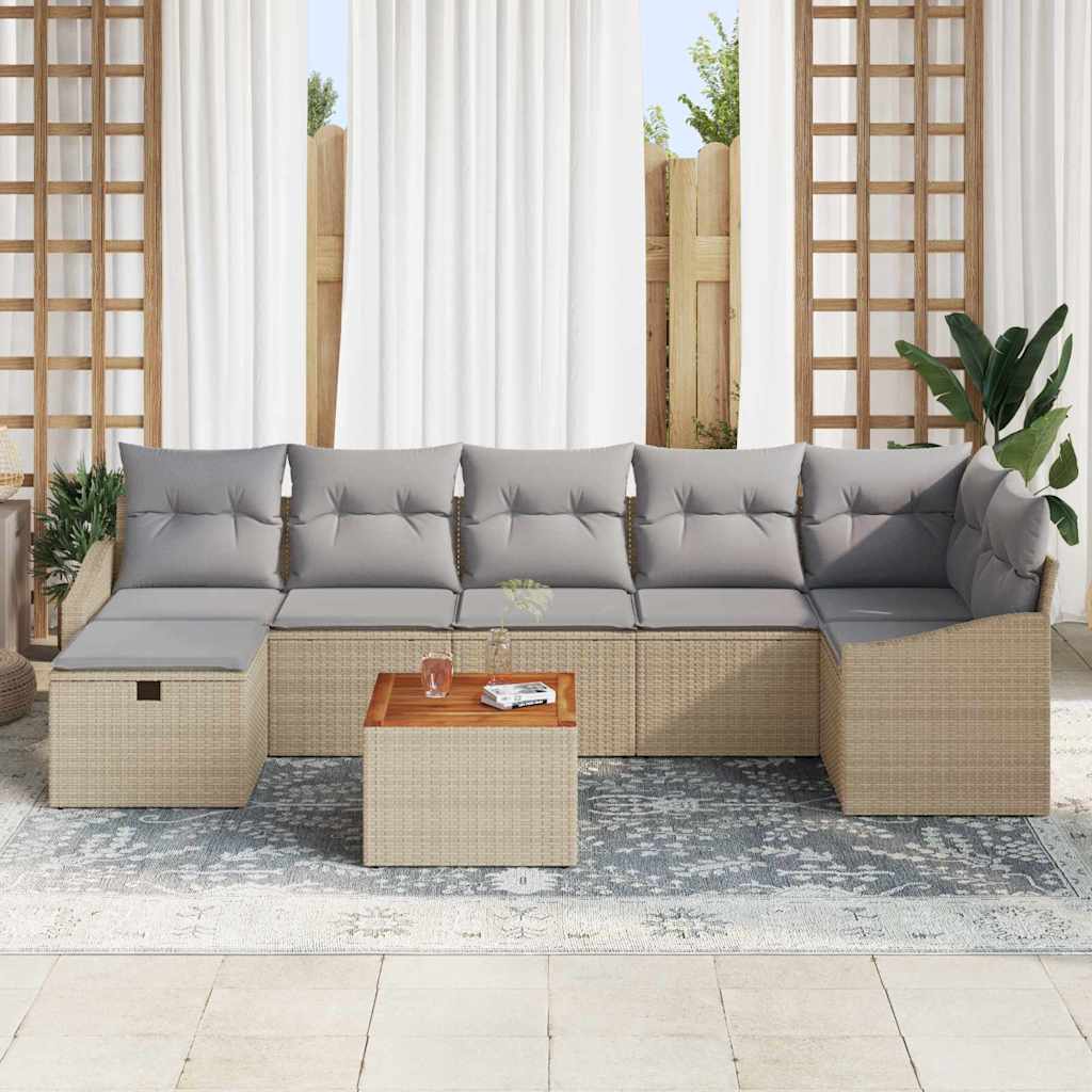 vidaXL 8-delige tuinset met kussens in beige poly rattan