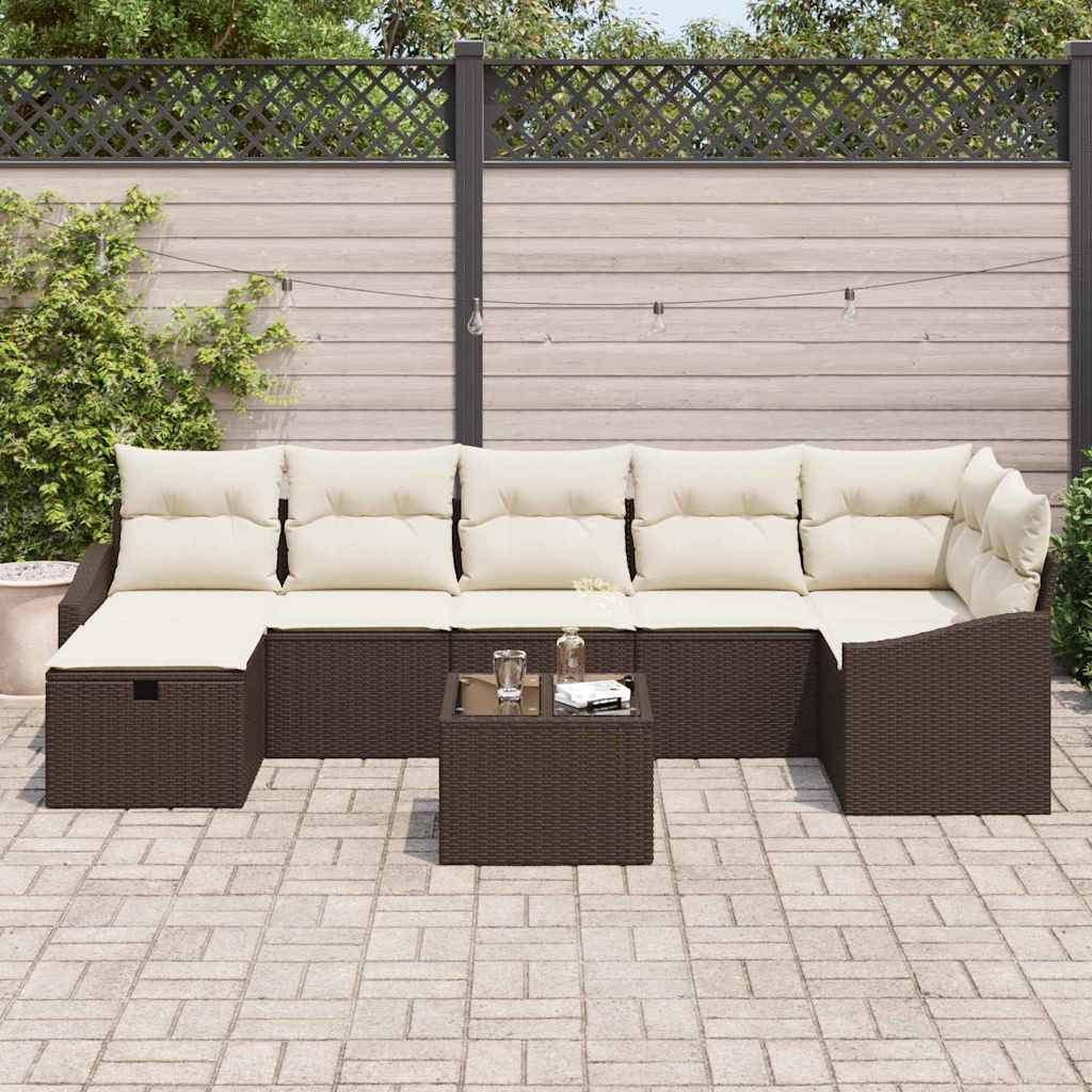 vidaXL 8-delige tuinsalonset met kussens in bruin poly rattan