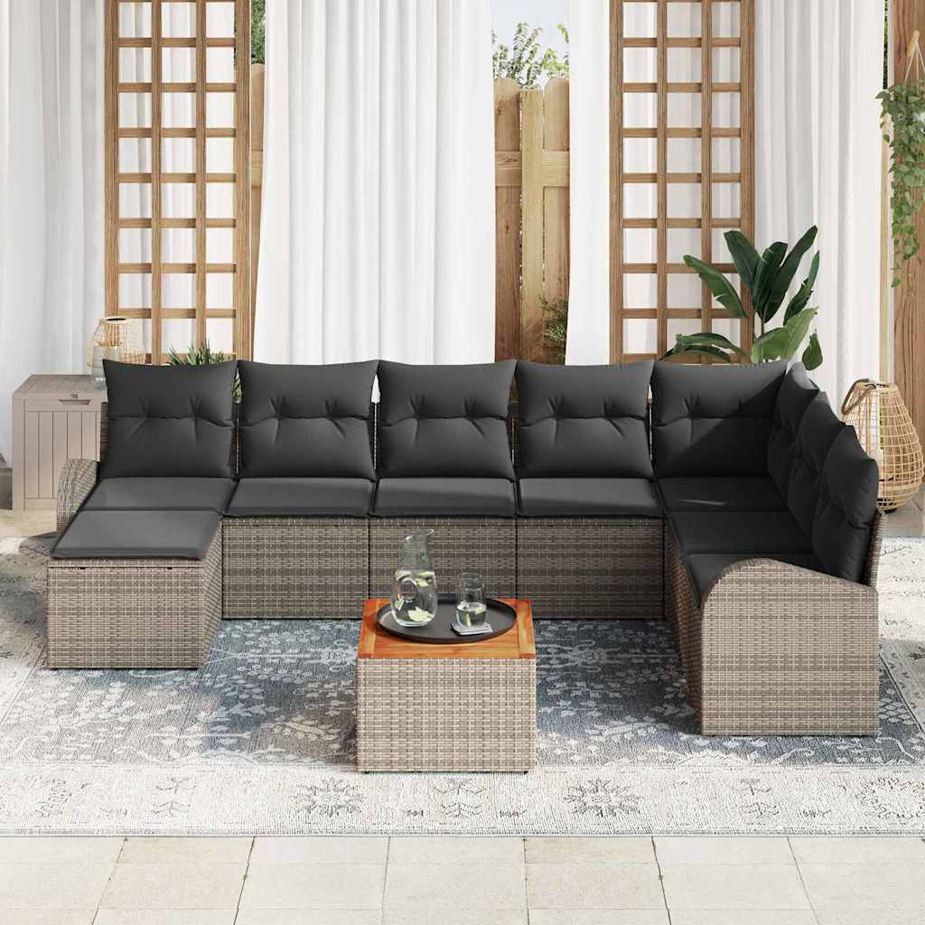 vidaXL 9-delige tuinset met kussens Grijze Poly Rattan Acacia