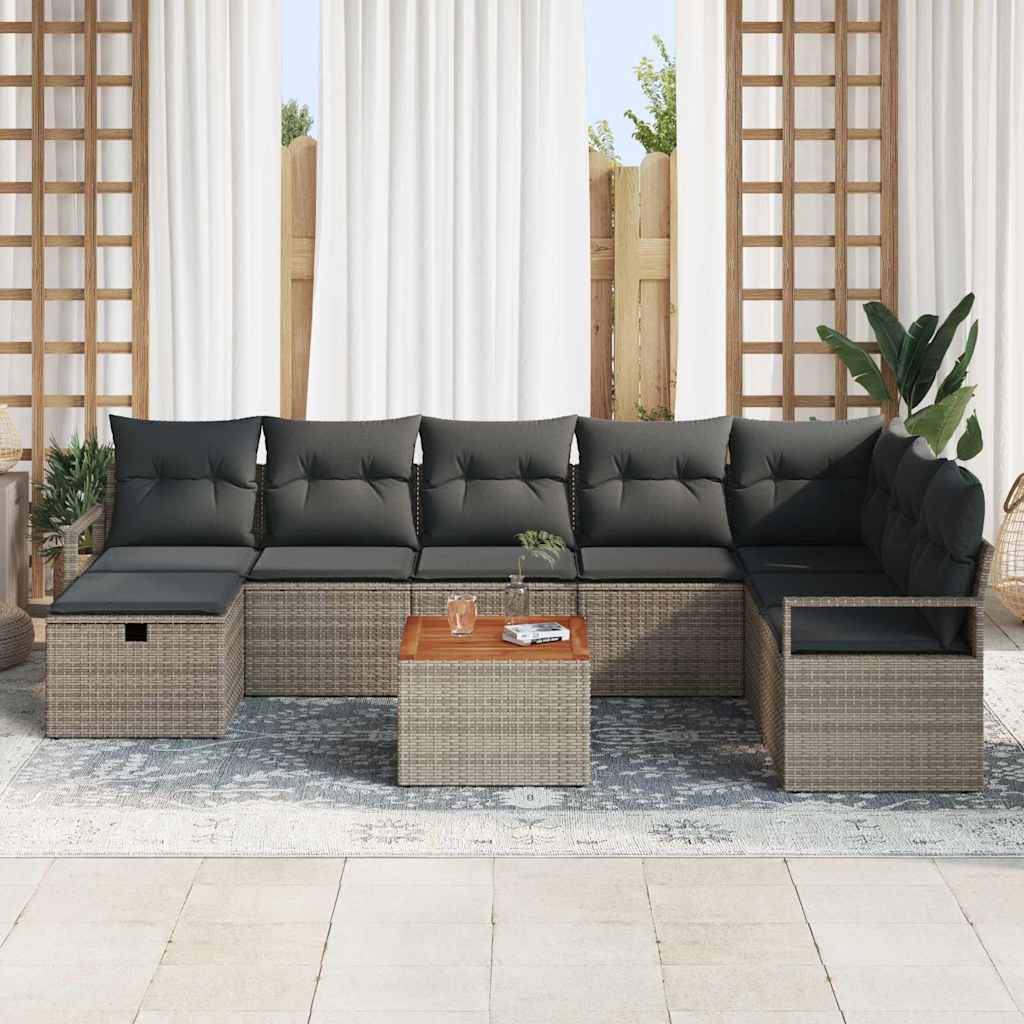 vidaXL 9-delige tuinbankset met kussens - grijs poly rattan
