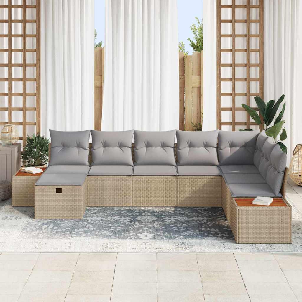 vidaXL 8-delige tuinset met kussens in beige van poly rattan