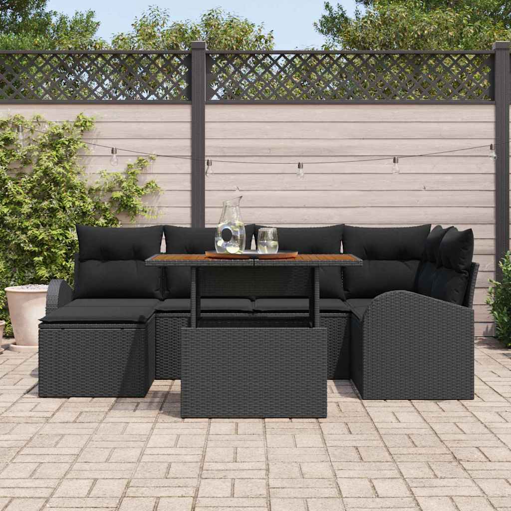 vidaXL 7-delige Tuin Sofa Set met Kussens in Zwart Poly Rattan