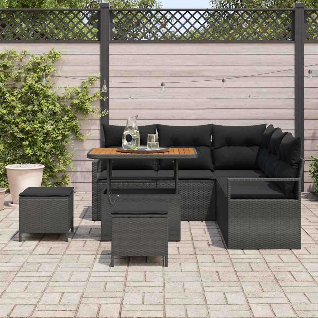 vidaXL 8-delige tuinsalonset met kussens, zwart poly rattan en acacia