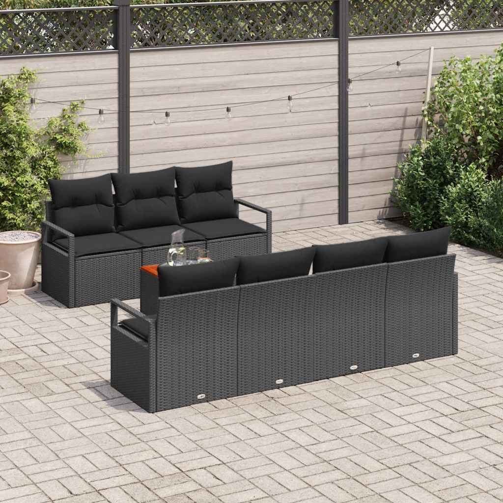 vidaXL 8-delige tuinbank set met kussens in zwart poly rattan