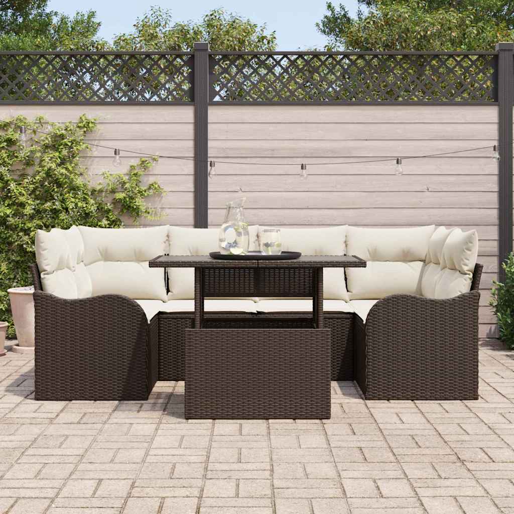vidaXL 7-delige tuinbankset met kussens in bruin van poly rattan