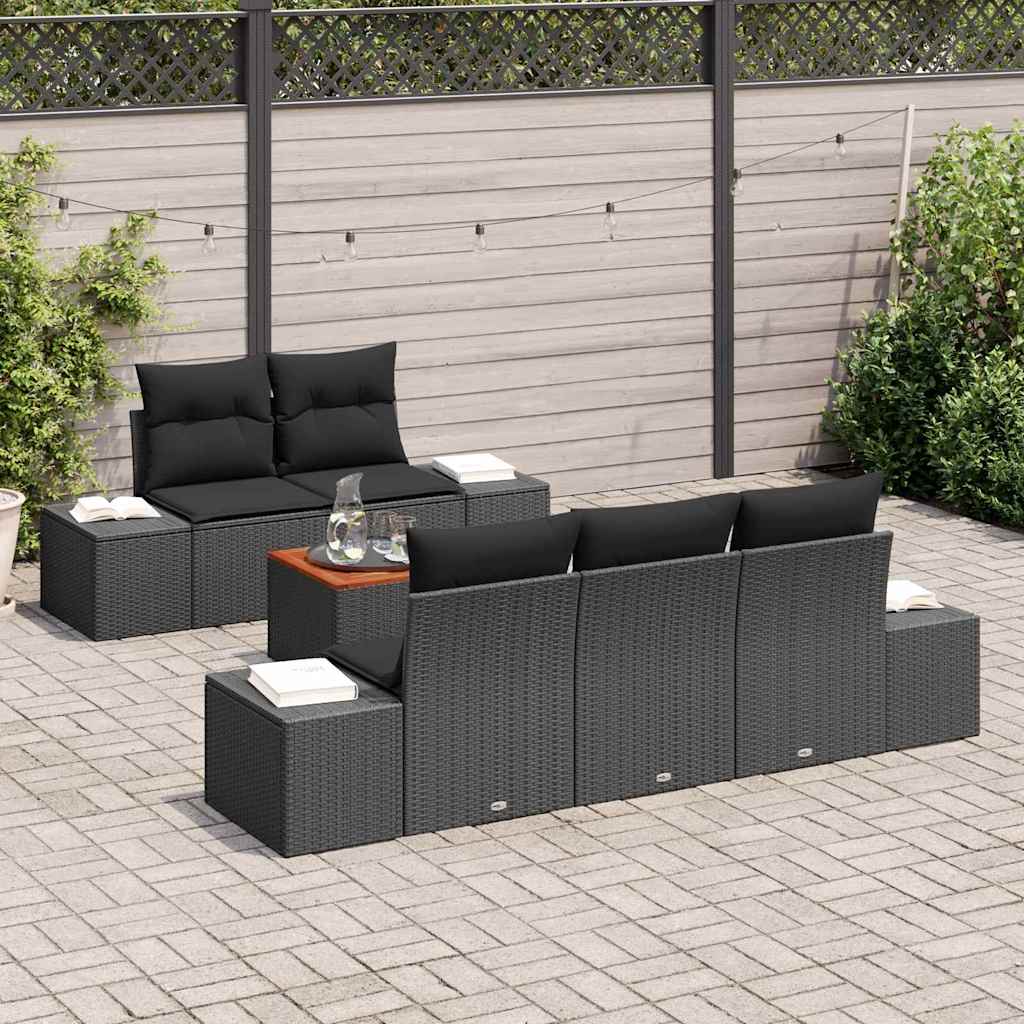 vidaXL Tuin Sofa Set 6 pcs Zwart 55 x 55 x 37 cm Riet en Polyester