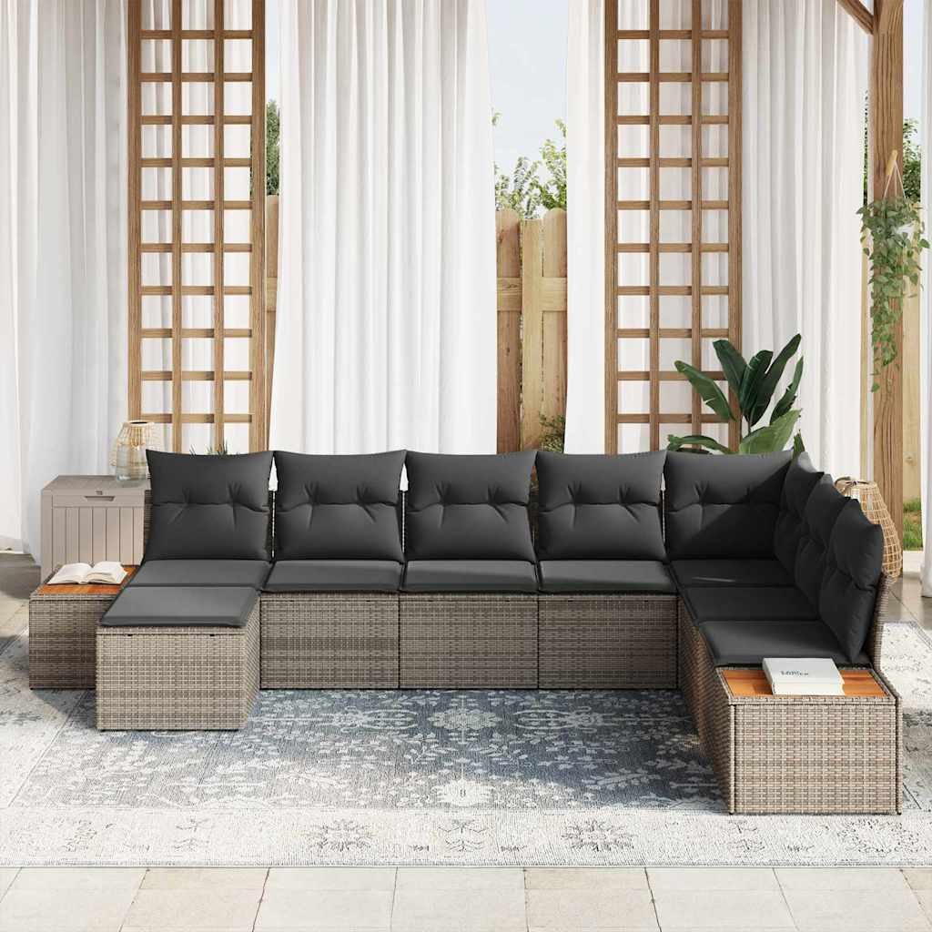 vidaXL 8-delige tuinset met kussens grijs poly rattan acacia