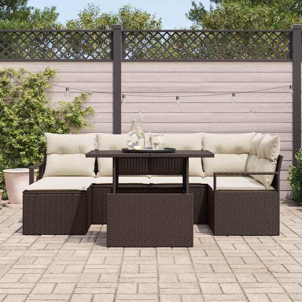 vidaXL 7-delige tuinsofa set met kussens bruin poly rattan