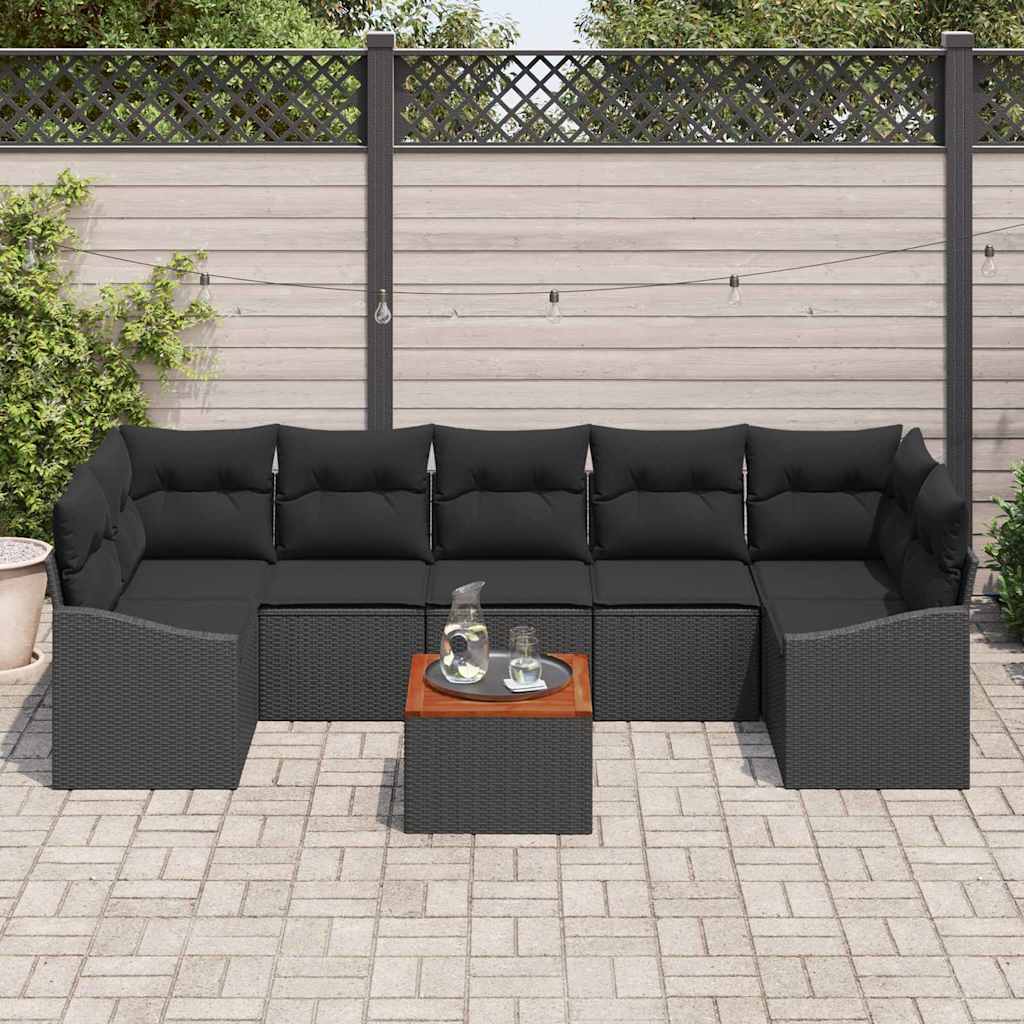 vidaXL 8-delige tuinsofa set met kussens, zwart poly rattan en acacia
