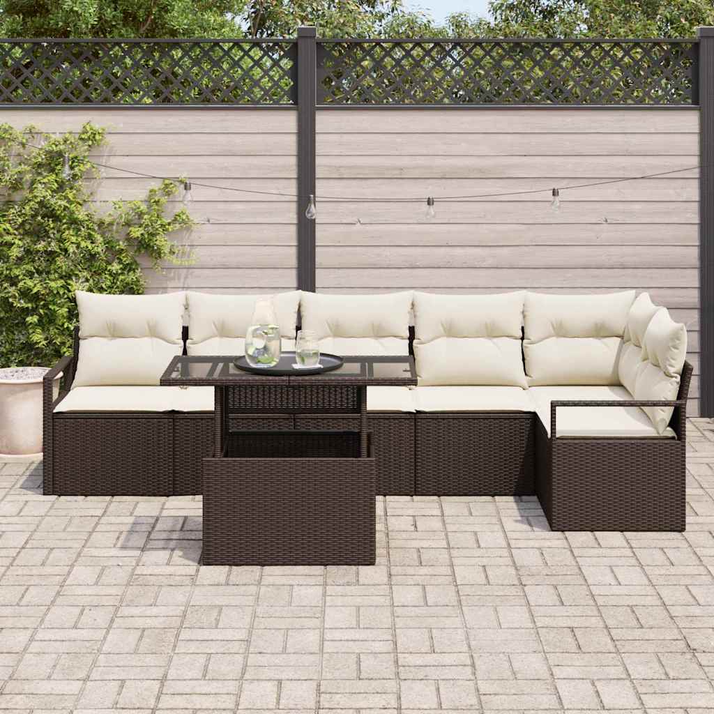 vidaXL 7-delige tuinsofa set met kussens in bruin van poly rattan