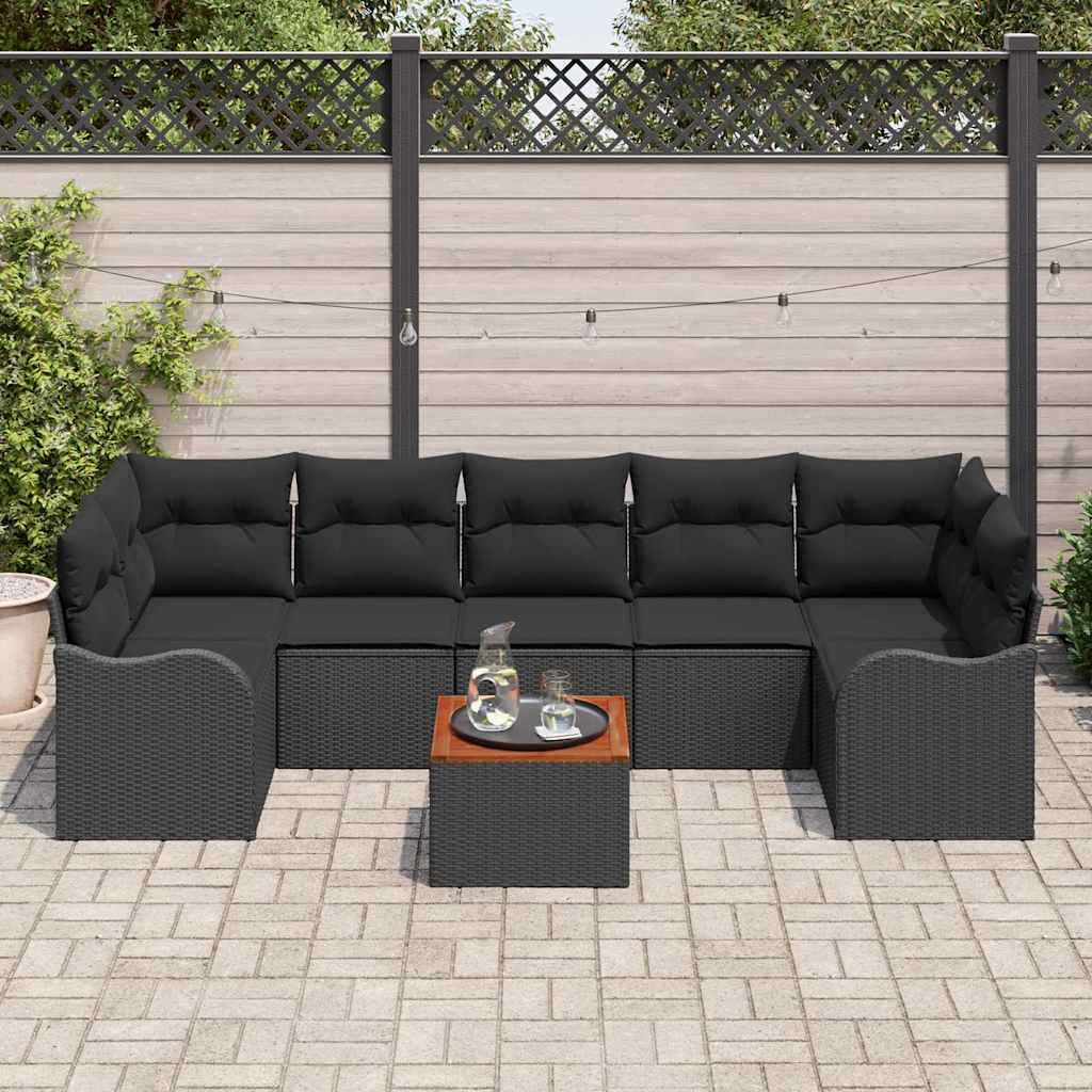 vidaXL Tuin Sofa Set 8 pcs Zwart Groot Poly Rattan, Riet, Hout