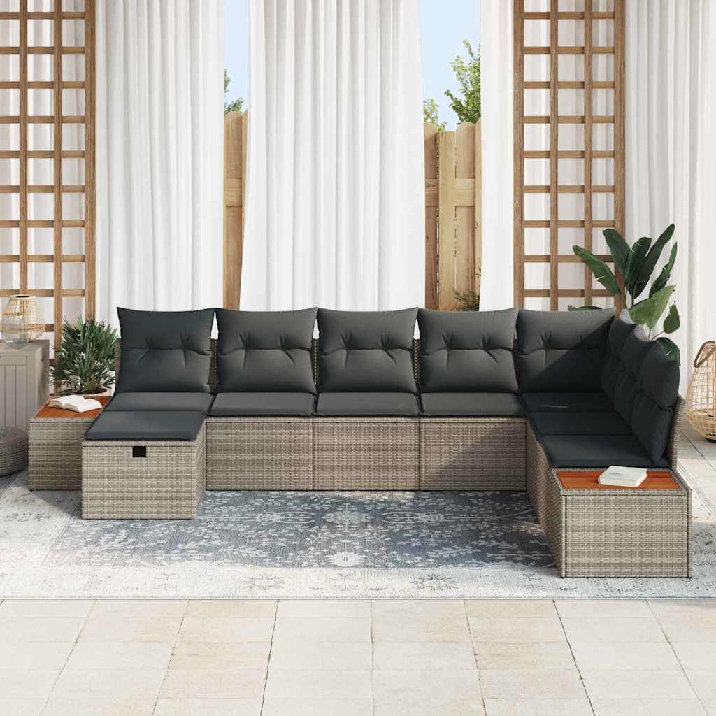 vidaXL 8-delige tuinset met kussens, grijs poly rattan