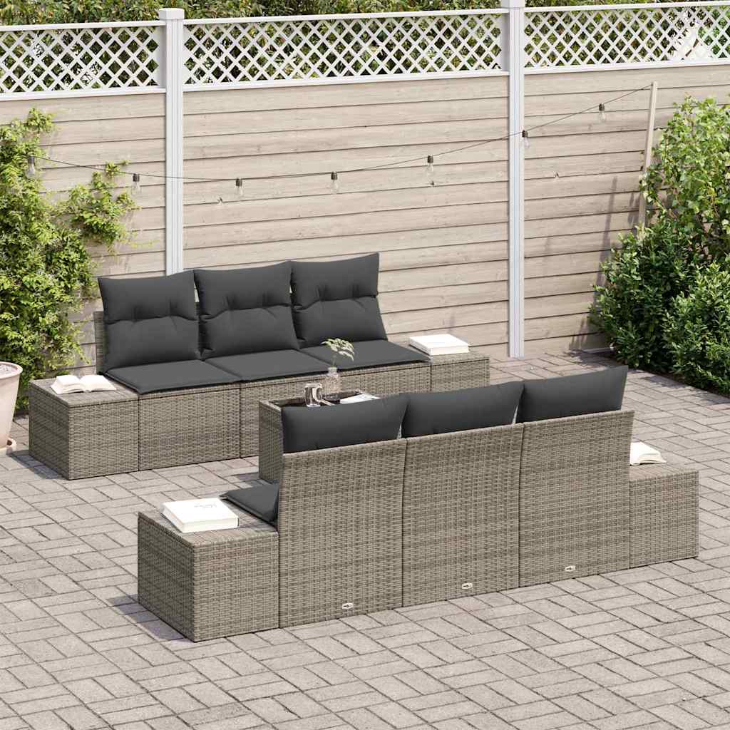 vidaXL 7-delige tuinset met kussens in grijs poly rattan