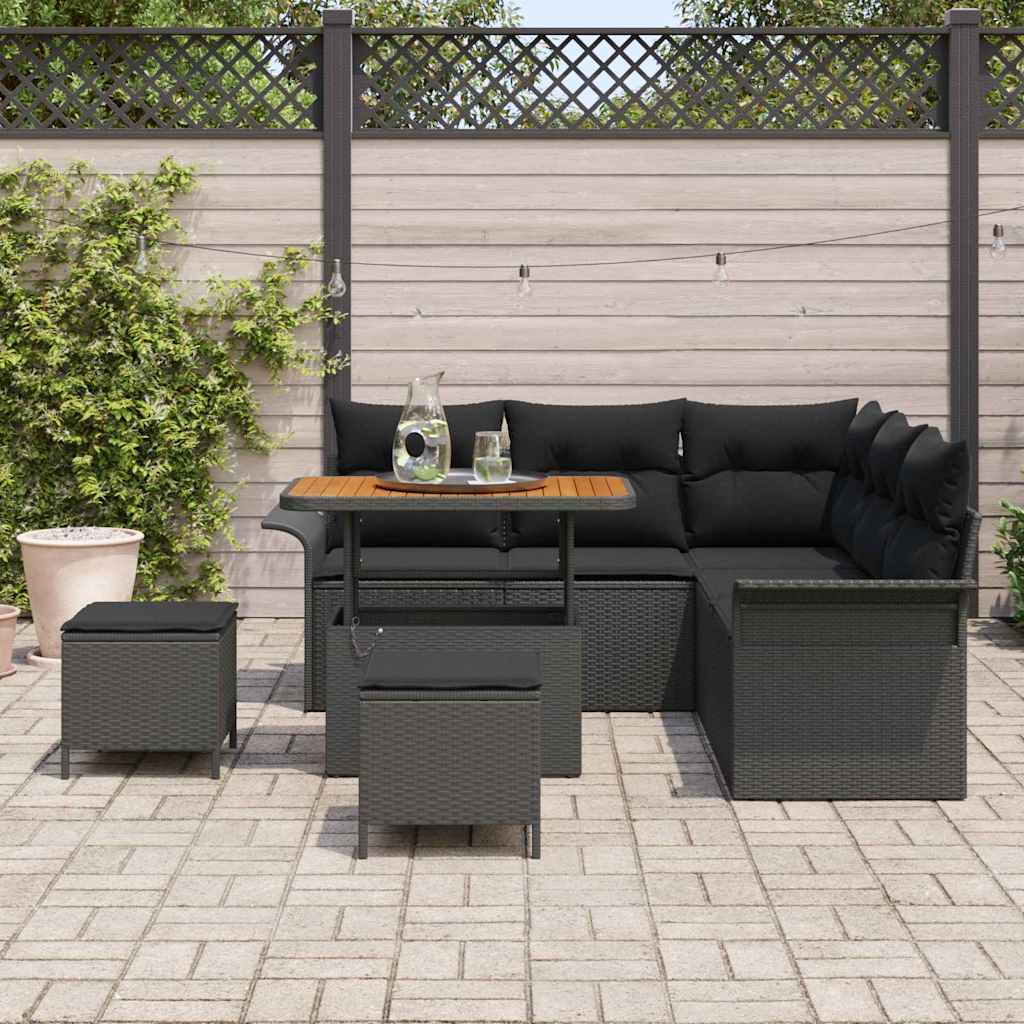 vidaXL 8-delige tuinset met kussens, zwart poly rattan, acacia