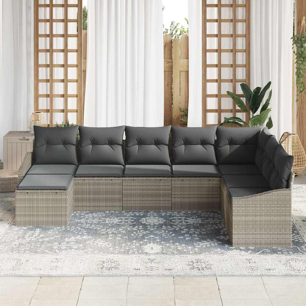 vidaXL 8-delige ligbedset met kussens in lichtgrijs poly riet