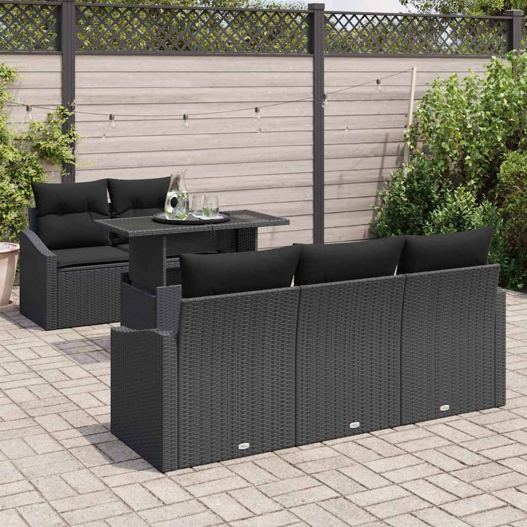 vidaXL 6-delige tuinbank set met kussens - Zwarte poly rattan
