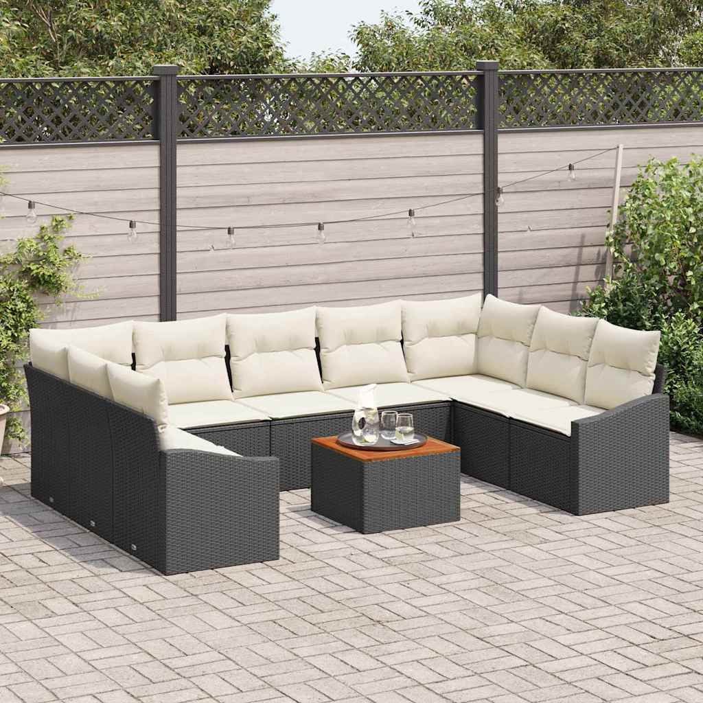 vidaXL 10-delige tuinsofa set met kussens in zwart poly riet