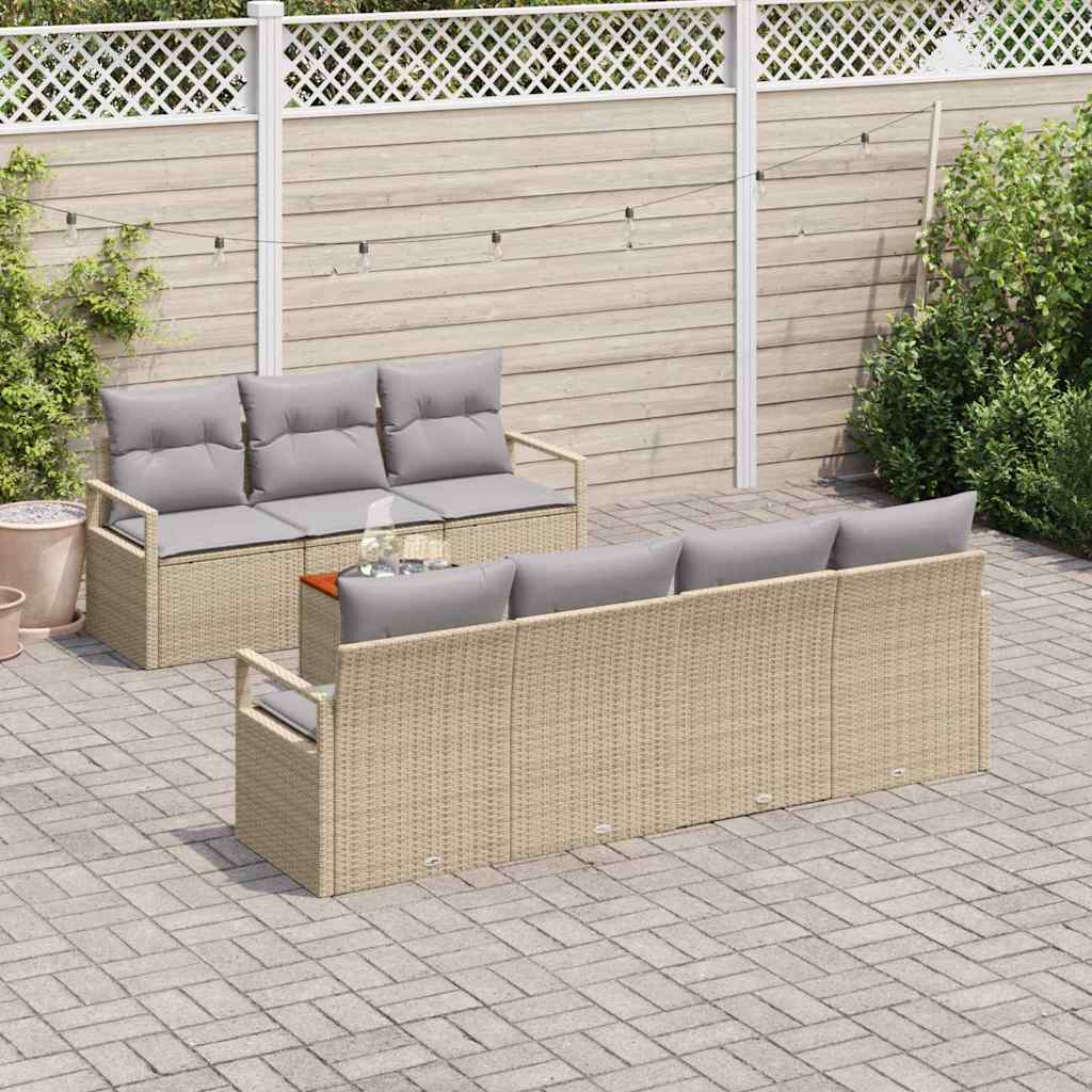 vidaXL 8-delige tuinsofa set met kussens in beige poly rattan en acacia