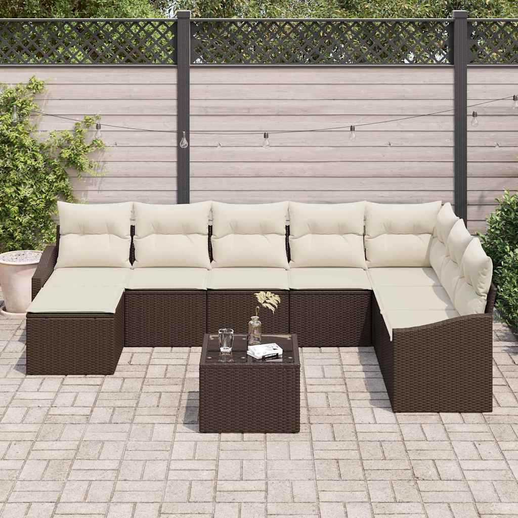 vidaXL 9-delige Loungeset met Kussens in Grijs van Poly Rattan