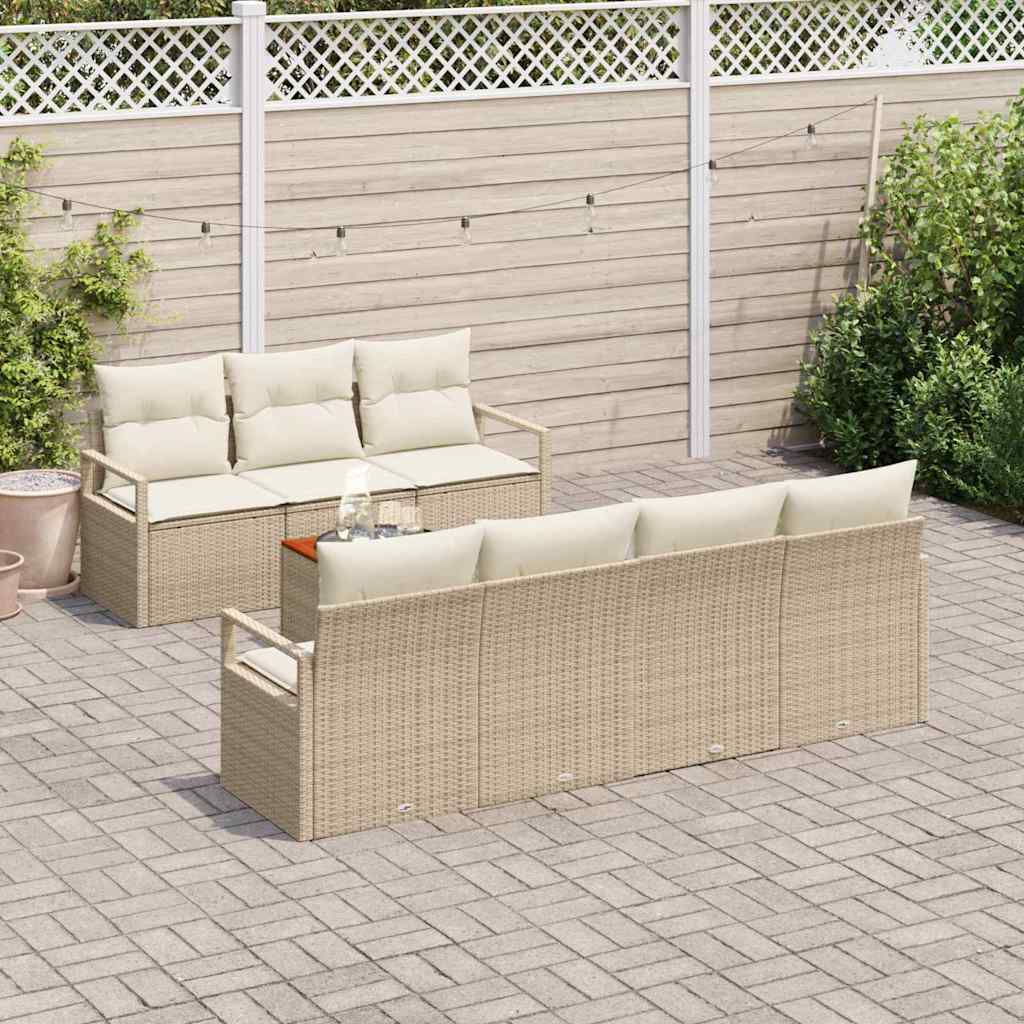 vidaXL 8-delige tuinset met kussens in beige poly rattan en acacia.