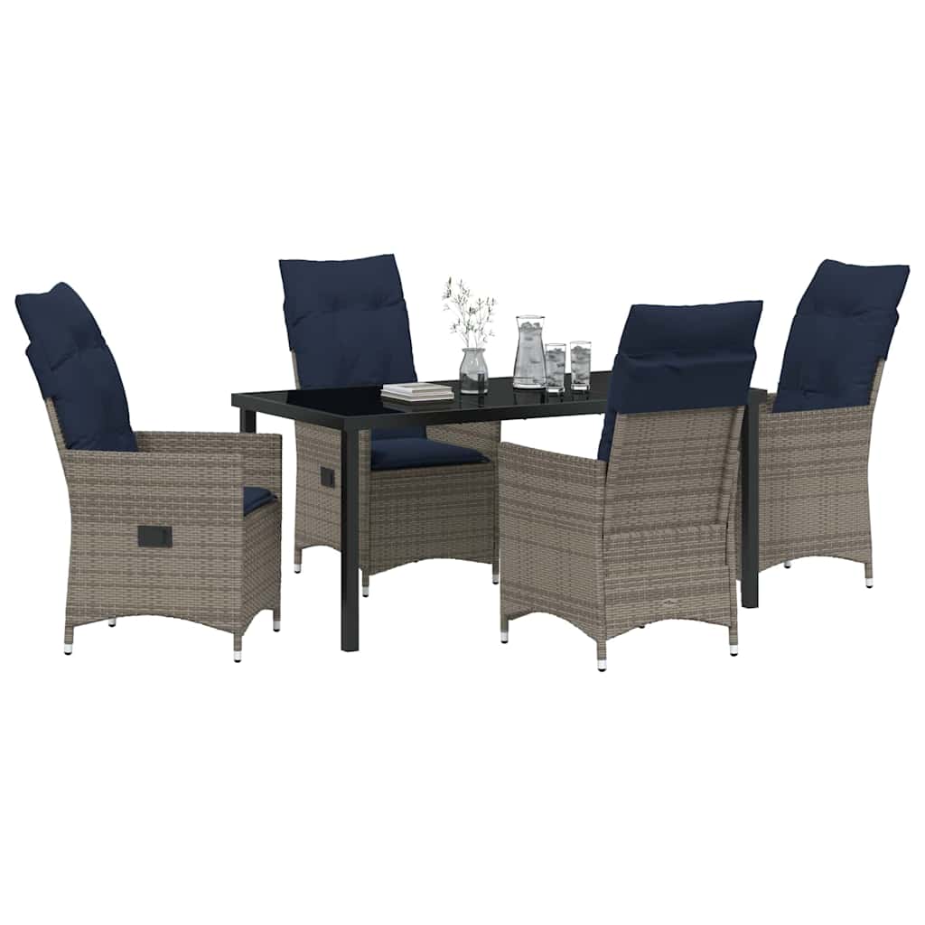 vidaXL 5-delige Tuinset met Kussens Grijs Poly Rattan